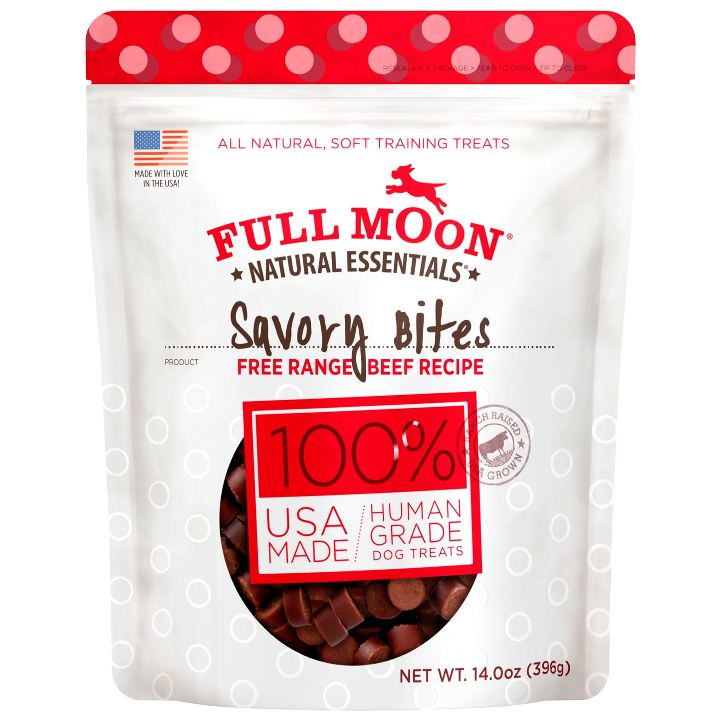 Full Moon All Natural Human Grade Dog Treats, Essential Beef Savory Bites, 14 Ounce