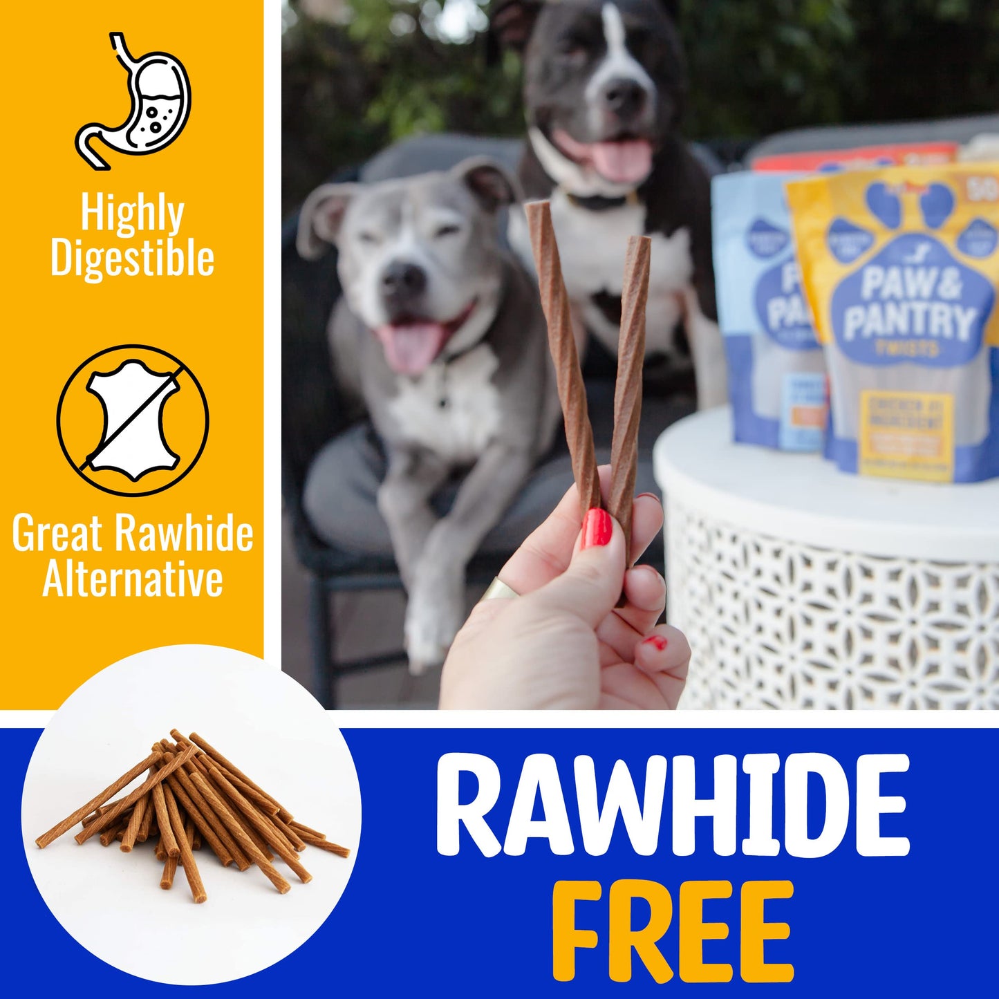 Paw & Pantry 5" Soft & Chewy Twist Sticks - (3) Packs of 50 Chicken Twists - (1) Pack of 50 Beef & Turkey Twists Dog Treats - Grain-Free & Highly Digestible Chewy Sticks for Dogs