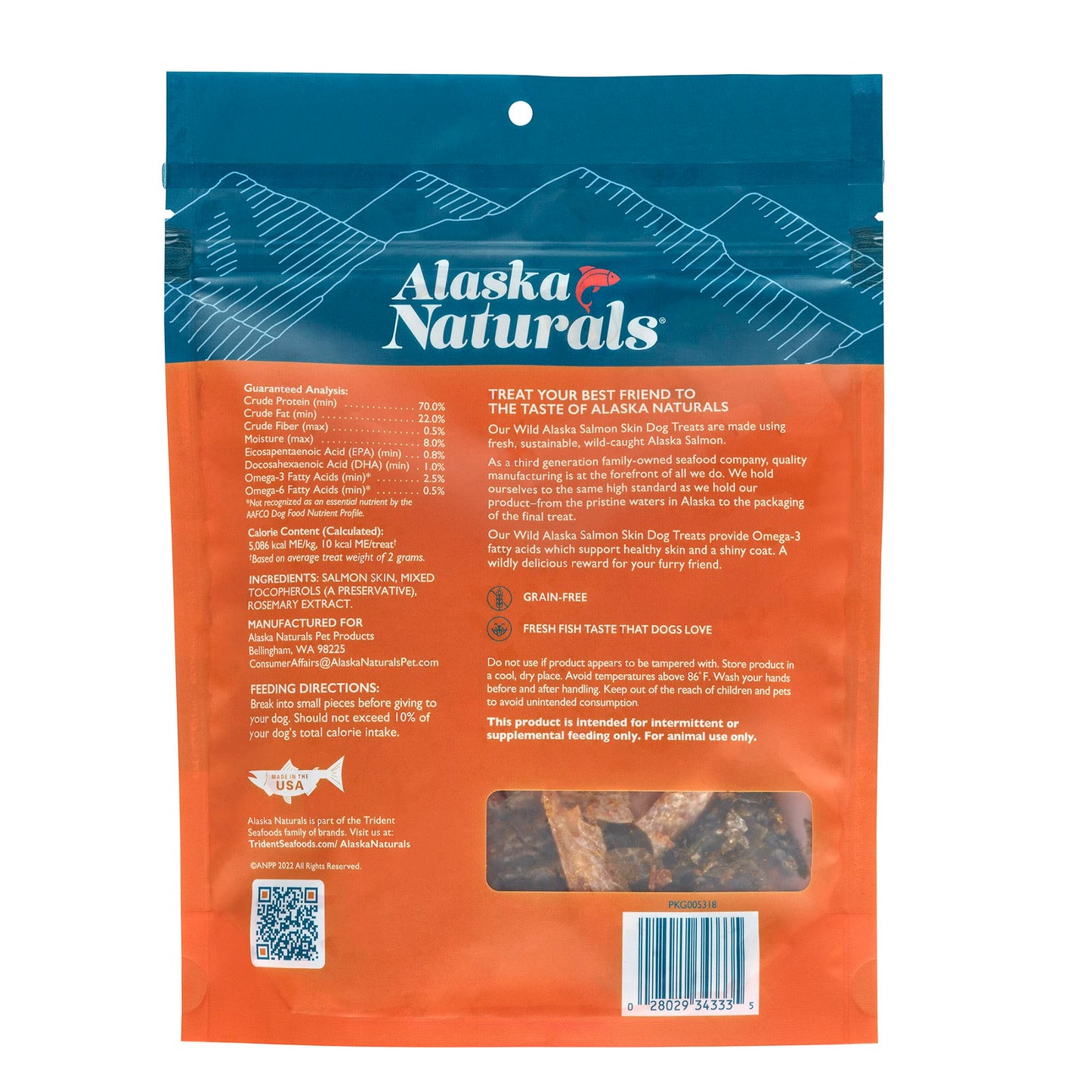 Alaska Naturals® 100% Wild-Caught Alaska Salmon Skin Dog Treats, Delivers 0.8% EPA & 1.0% DHA Omega-3 Fatty acids to Support Healthy Skin & Shiny Coat, Gluten Free, Grain Free Dogs Treat, 3 oz