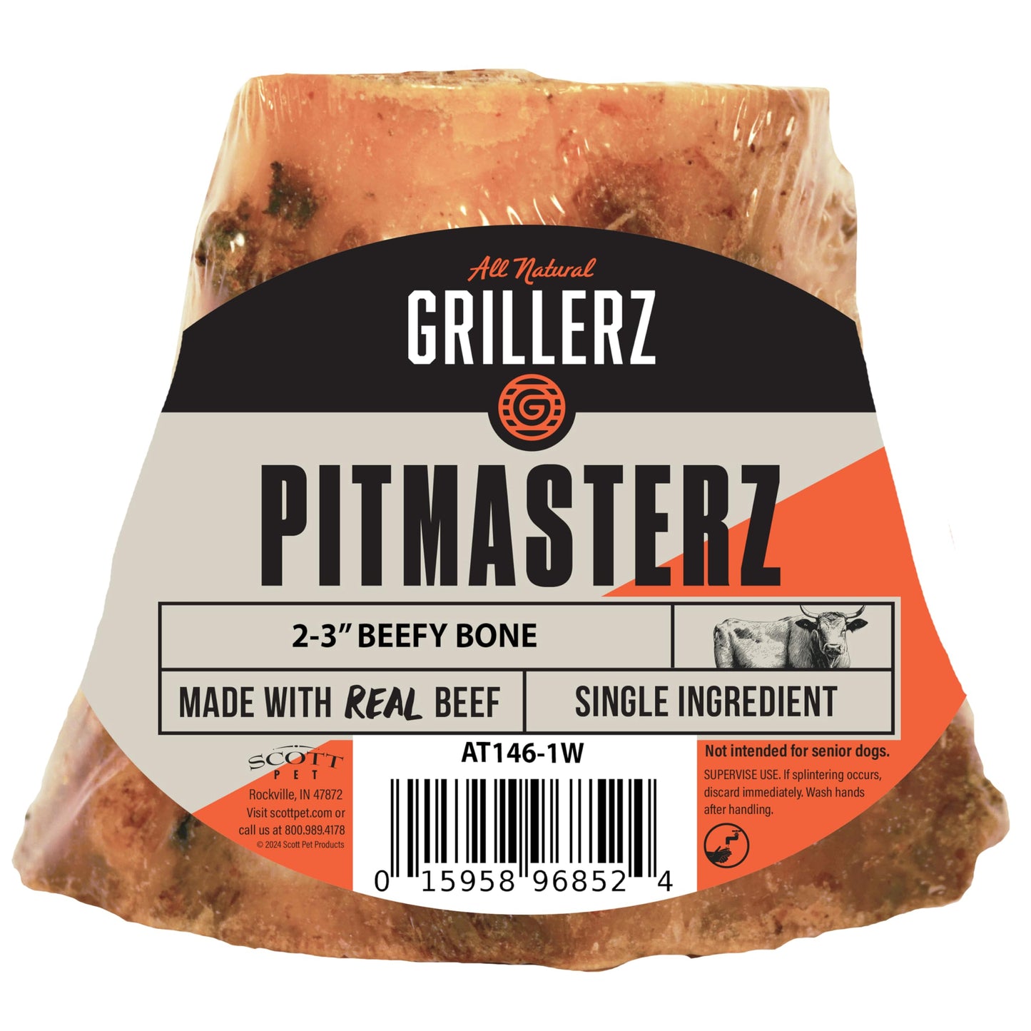 Scott Pet Grillerz 2-3 inch Beefy Bone, 1 Count, Rawhide Free, All Natural Treat for All Breeds, Long Lasting, Easy to Digest, Dog Chew for Healthy Teeth