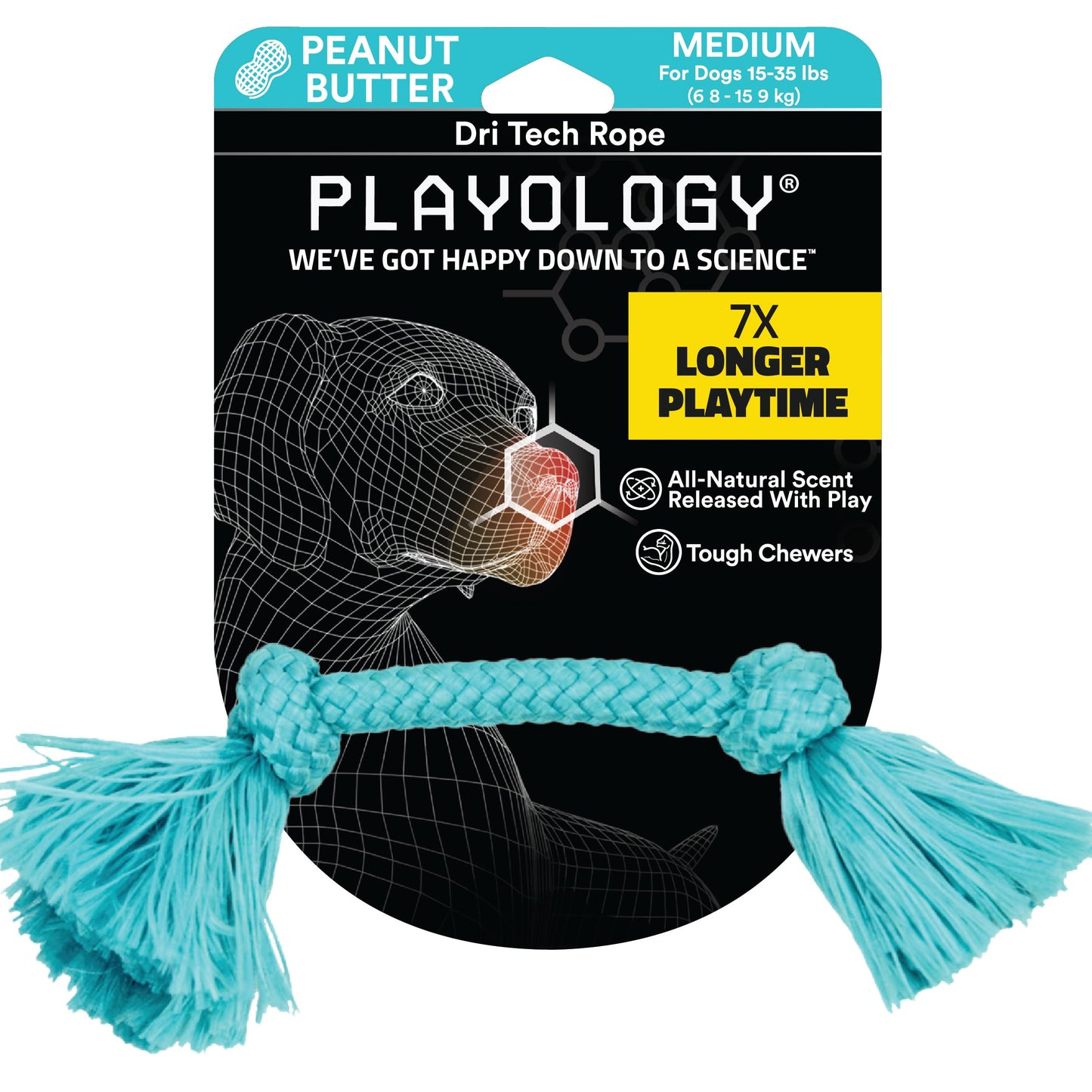 Playology Dri Tech Rope Medium Chew Toy, Peanut Butter & Beef, 2-Pack