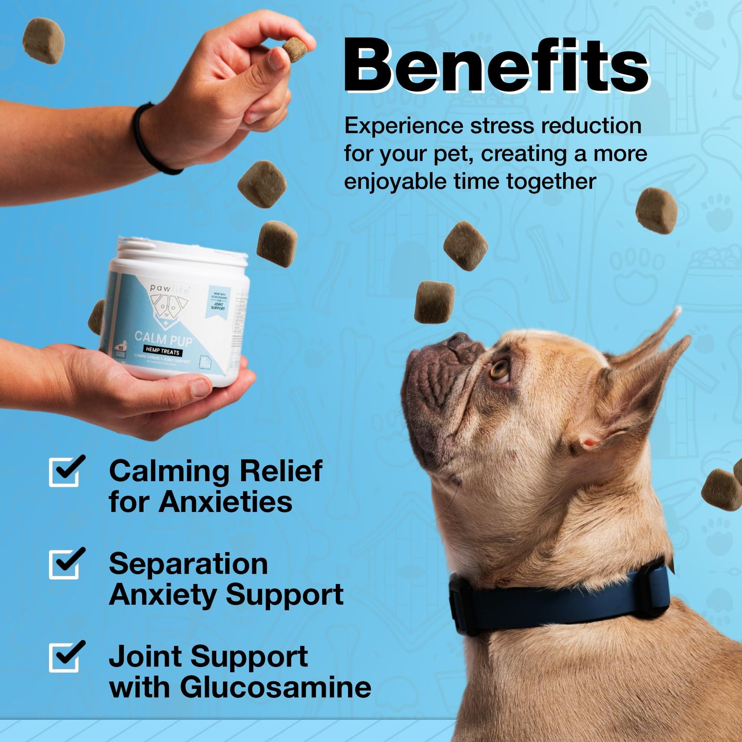 pawlife Organic Hemp Oil Infused Calming Chews for Dogs Anxiety - Dogs Essentials for Relief from Travel, Thunder, Separation, Barking, and Fireworks, Joint Pain, Arthritis, Pain Support Calm Pup