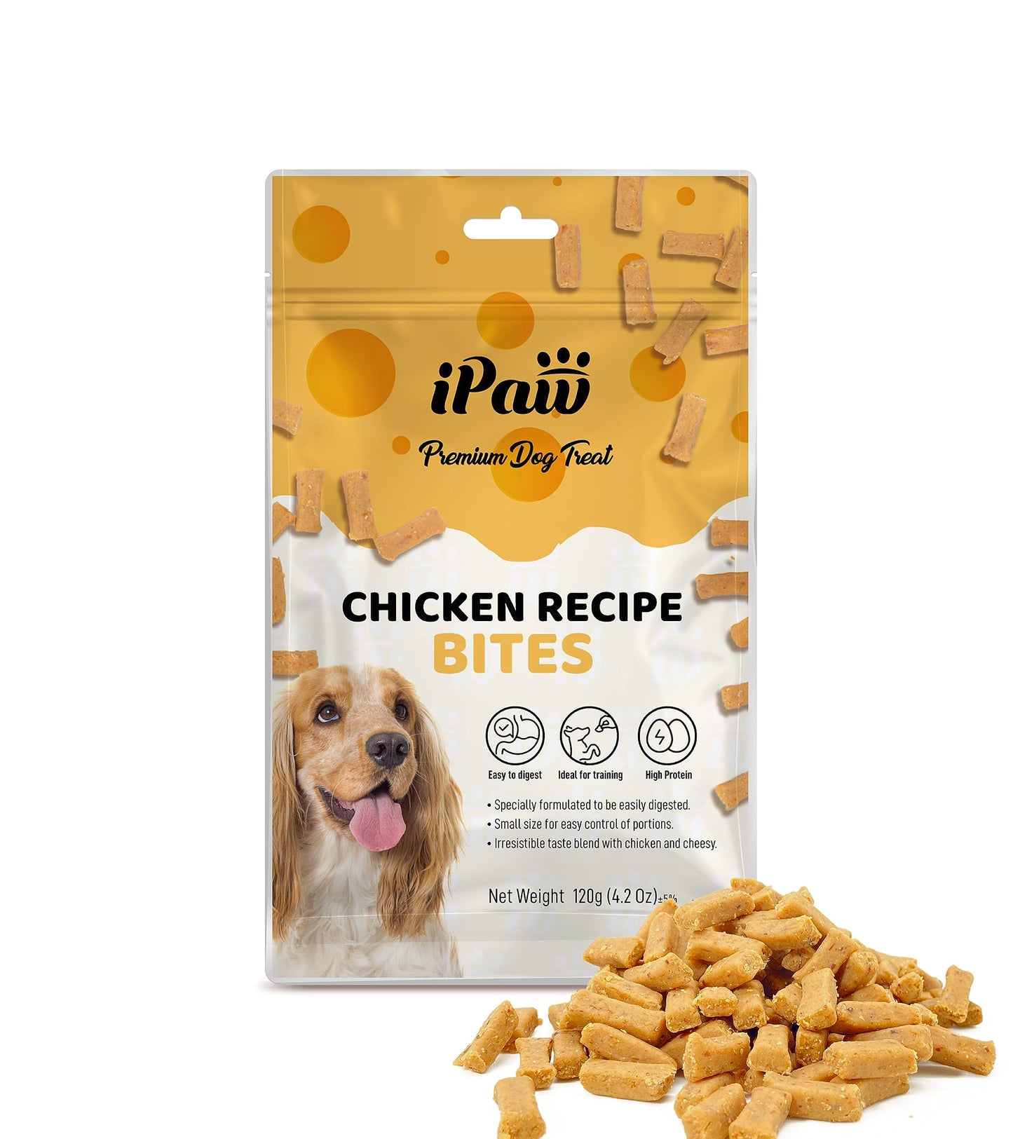 iPaw Dog Treats for Puppy Training, All Natural Human Grade Dog Treat, Hypoallergenic, Easy to Digest (Chicken and Cheese Bites)