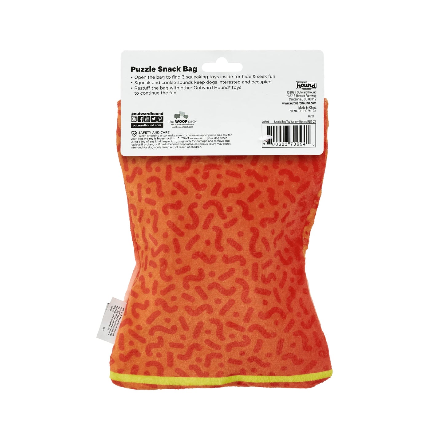 Outward Hound Snack Bag Yummy Worms Puzzle Squeaky Dog Toys