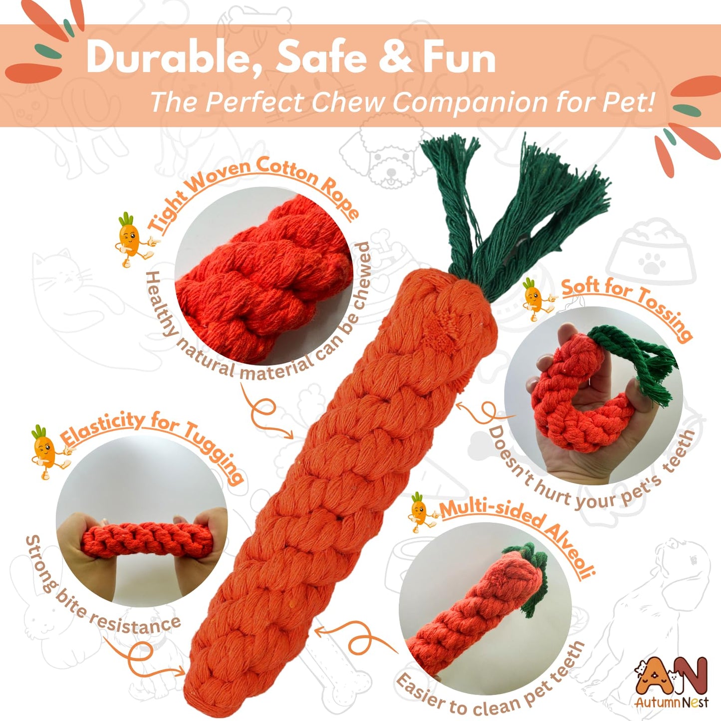 Dog Calming Diffuser with Light & 4 Refills (48ml Each) + 3PCS Orange Woven Chew Toys – 120-Day Plug-in Kit and Pet Play Set for Dogs, Cats, and Small Animals