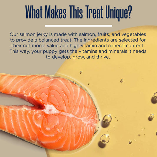 Smarty Pup Salmon Jerky - 12 oz of Fruit, Veggies, and Fish Dog Treats – Puppy Jerky Made with Apples, Carrots, Sweet Potato, Wild Alaskan Salmon, Blueberries, Cranberries, and More