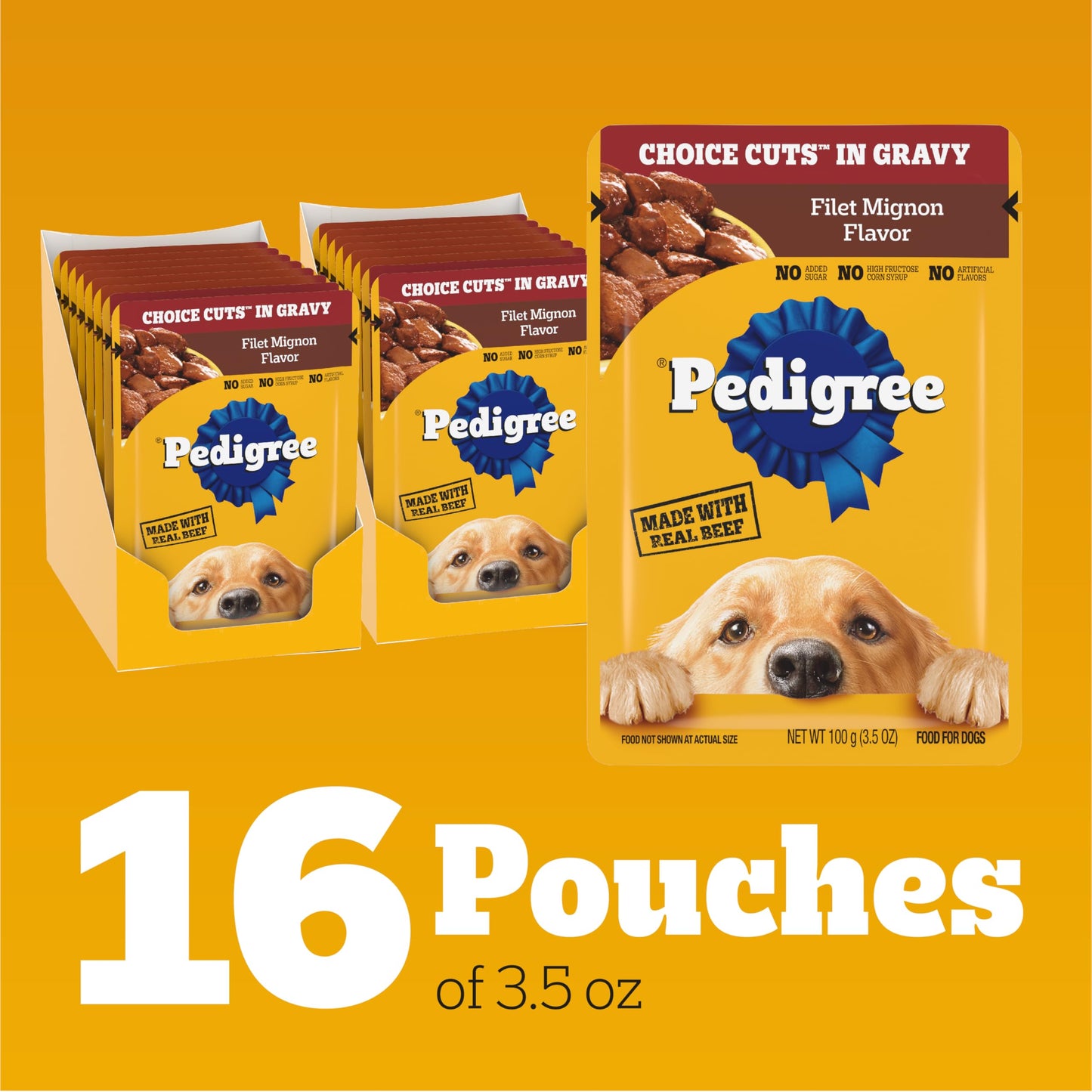 Pedigree Choice Cuts in Gravy Adult Soft Wet Dog Food 16-Count Filet Mignon Flavor, 3.5 oz Pouches