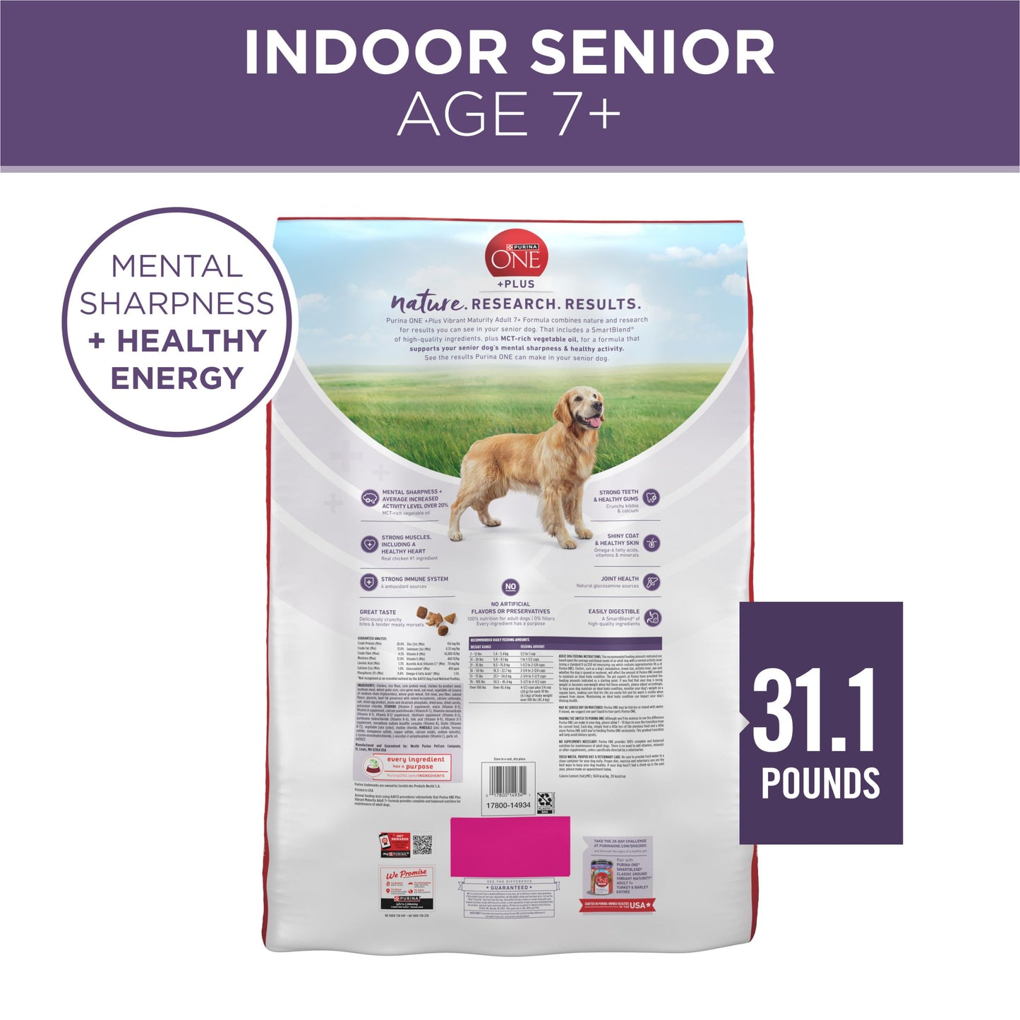 Purina ONE High Protein Dry Senior Dog Food Plus Vibrant Maturity Adult 7 Plus Formula - 31.1 lb. Bag