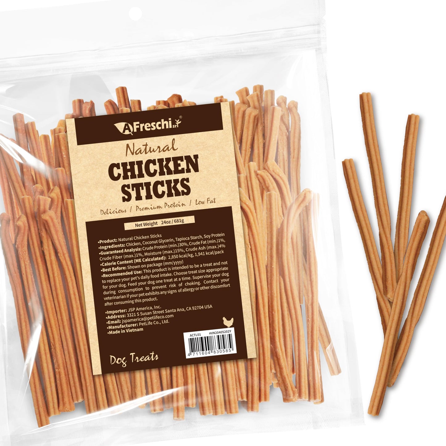 AFreschi Natural Chicken Sticks 24 oz, All Natural, Grain-Free, High-Protein, Healthy & Easily Digestible, Soft Texture