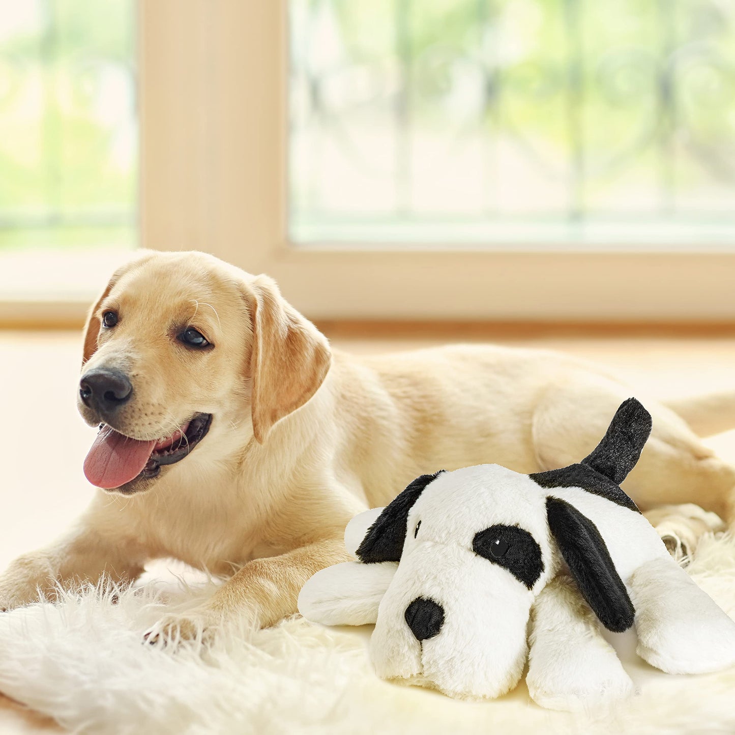 Moropaky Heartbeat Warm Heat Stuffed Animal for Dog Anxiety Relief, Calming, Behavioral Aid, Sleep Aid, Soothe, Cuddle Comfort Toy, Black & White