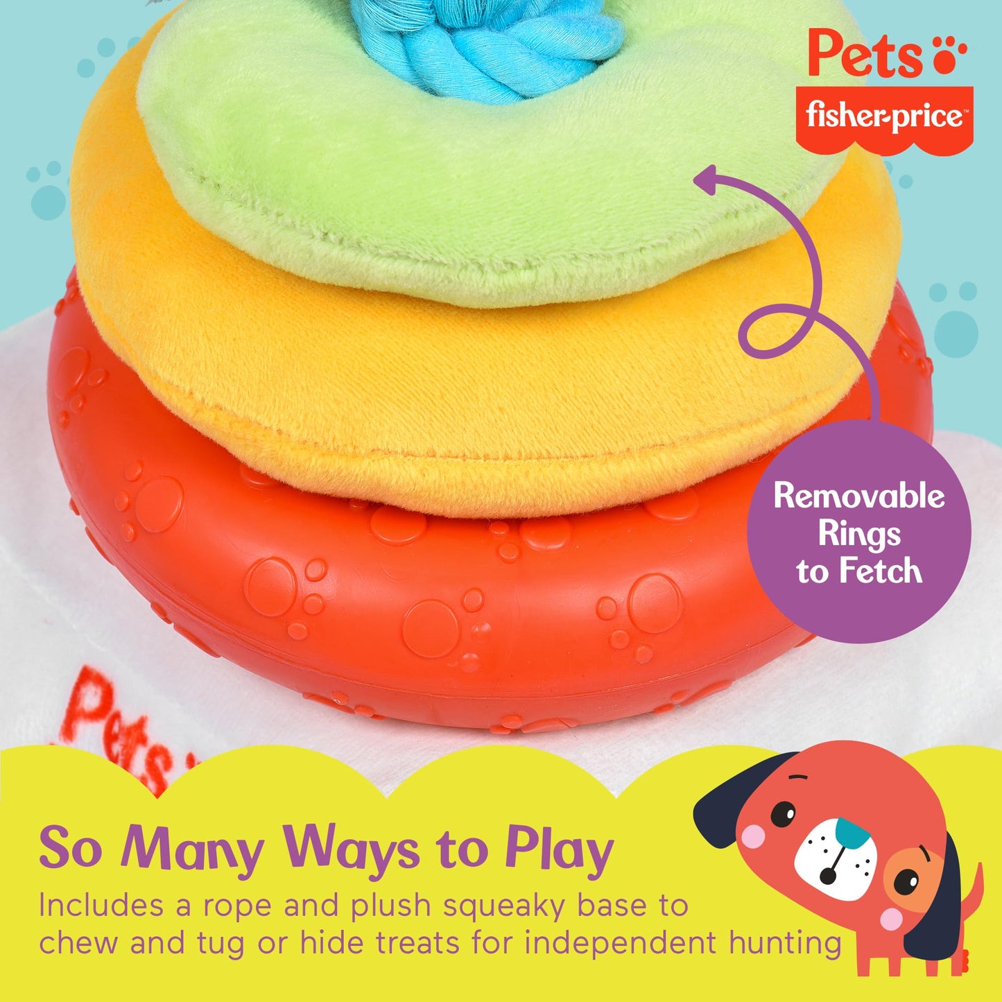 Fisher-Price for Pets Attack-A-Stack Chase & Toss Ring Stack Toy for Dogs and Puppies | Multifunctional Dog Toy for Mental Stimulation