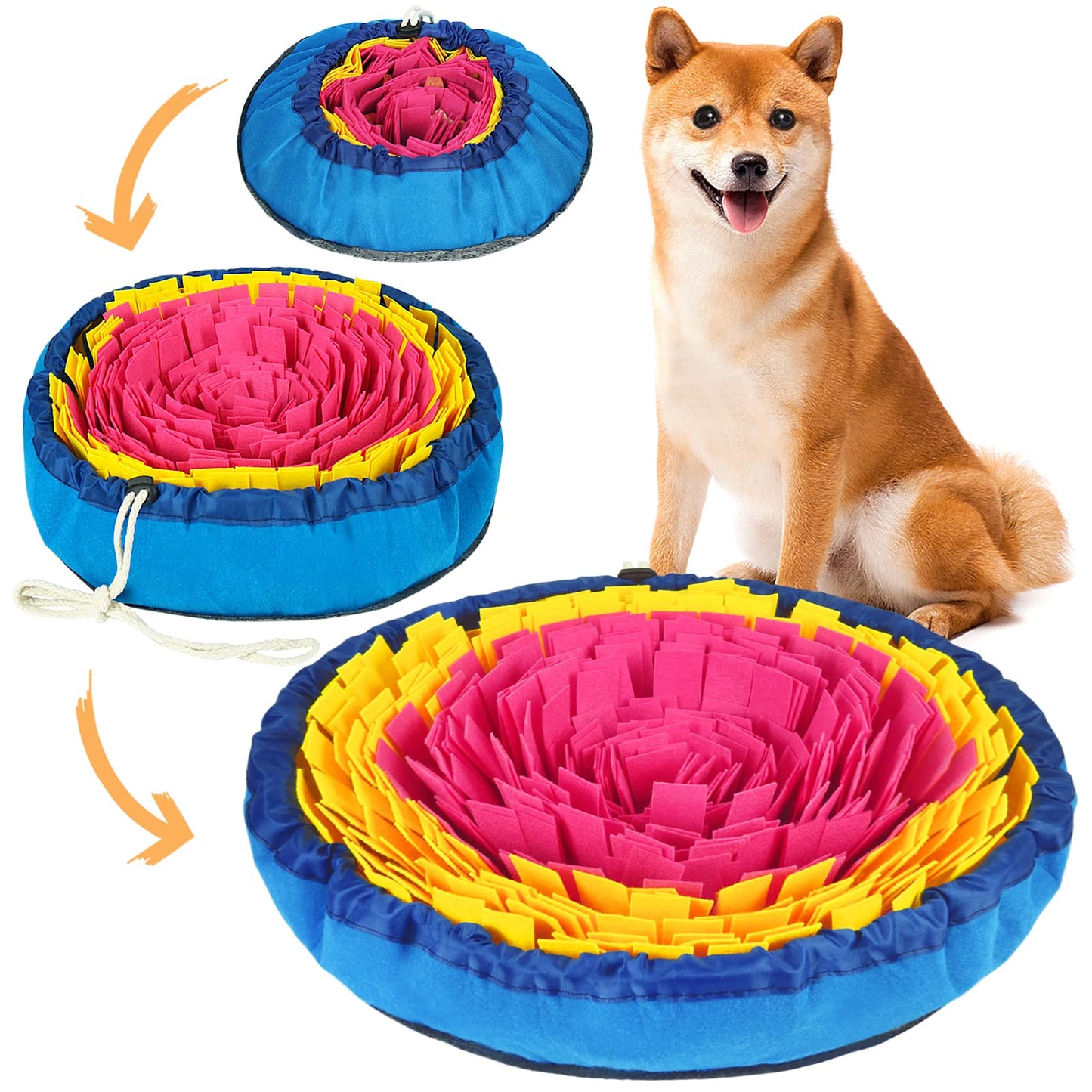 Vivifying Snuffle Mat for Dogs, Interactive Dog Enrichment Toys for Boredom and Mental Stimulation, Adjustable Sniff Mat for Slow Eating and Keep Busy (Red & Yellow)