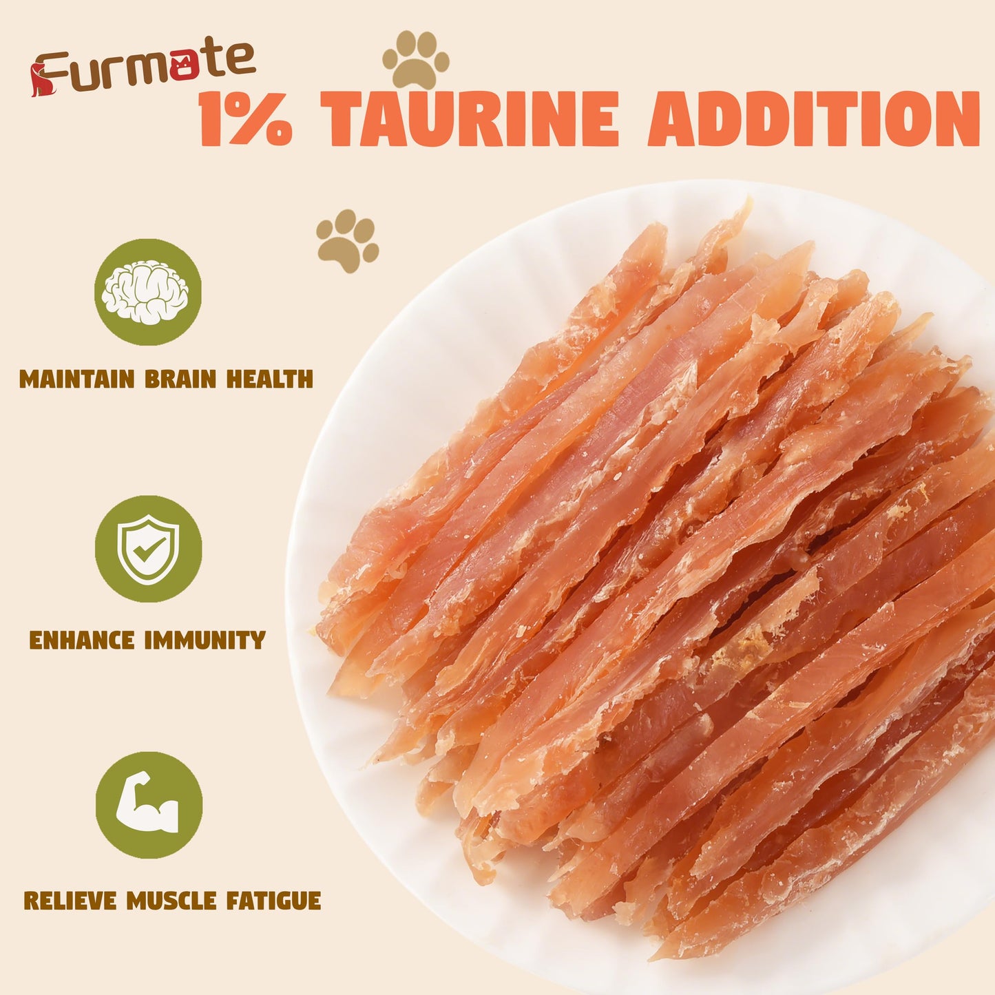 Furmate Chicken Jerky Strips Dog Treats, Chicken Breast Only Training Treats for Dogs,High Protein Low in Fat,Gluten-Free & Rawhide-Free,Healthy Skin & Shiny Coat,for All Life Stage Dogs,10.58 oz