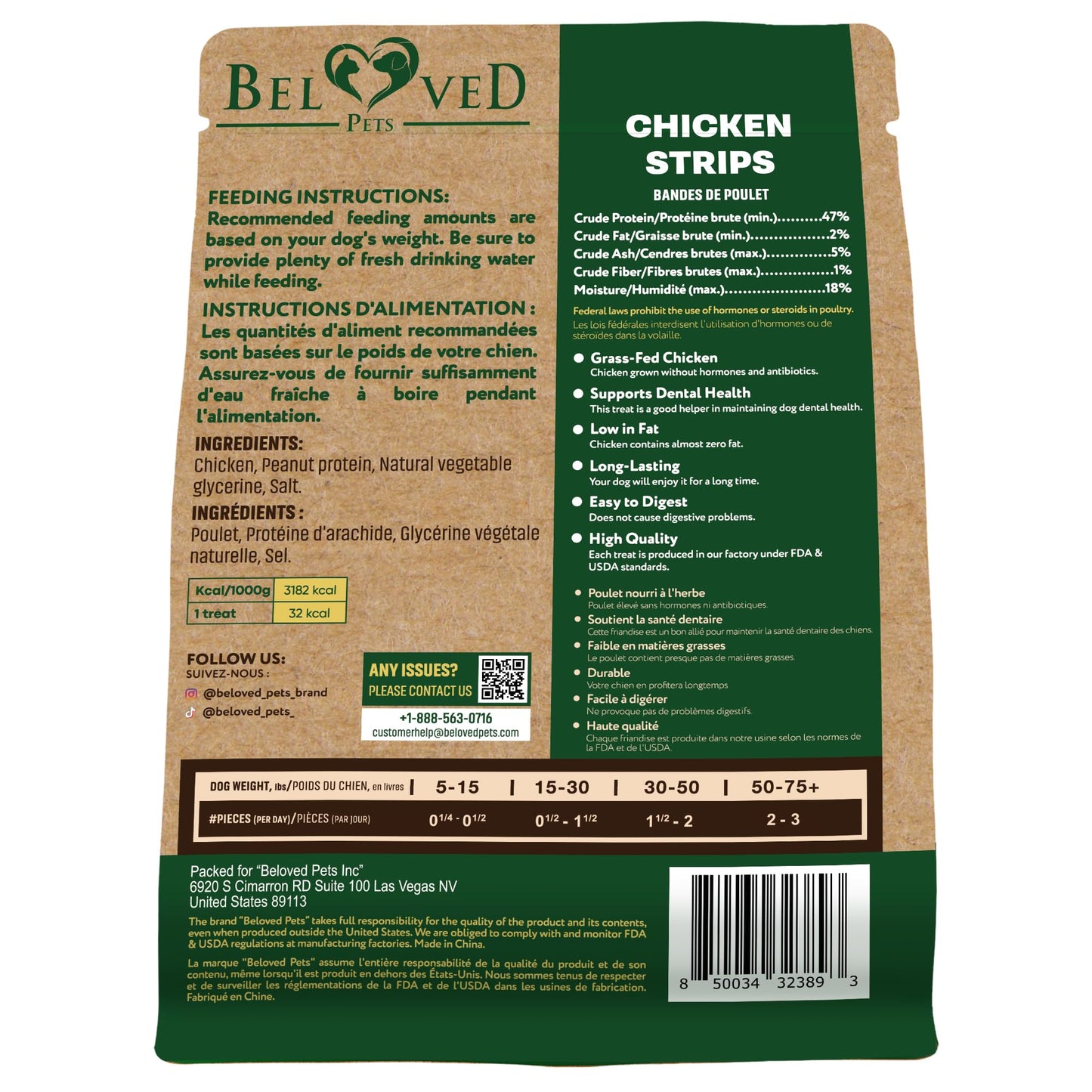 Beloved Pets Dog Treats Chicken Jerky Strips 11 oz - Human Grade Meat Sticks - Natural Pet Dried Snacks Rawhide - Free - Long Lasting Chews for Large & Small Dogs - Best for Training & Healthy Teeth