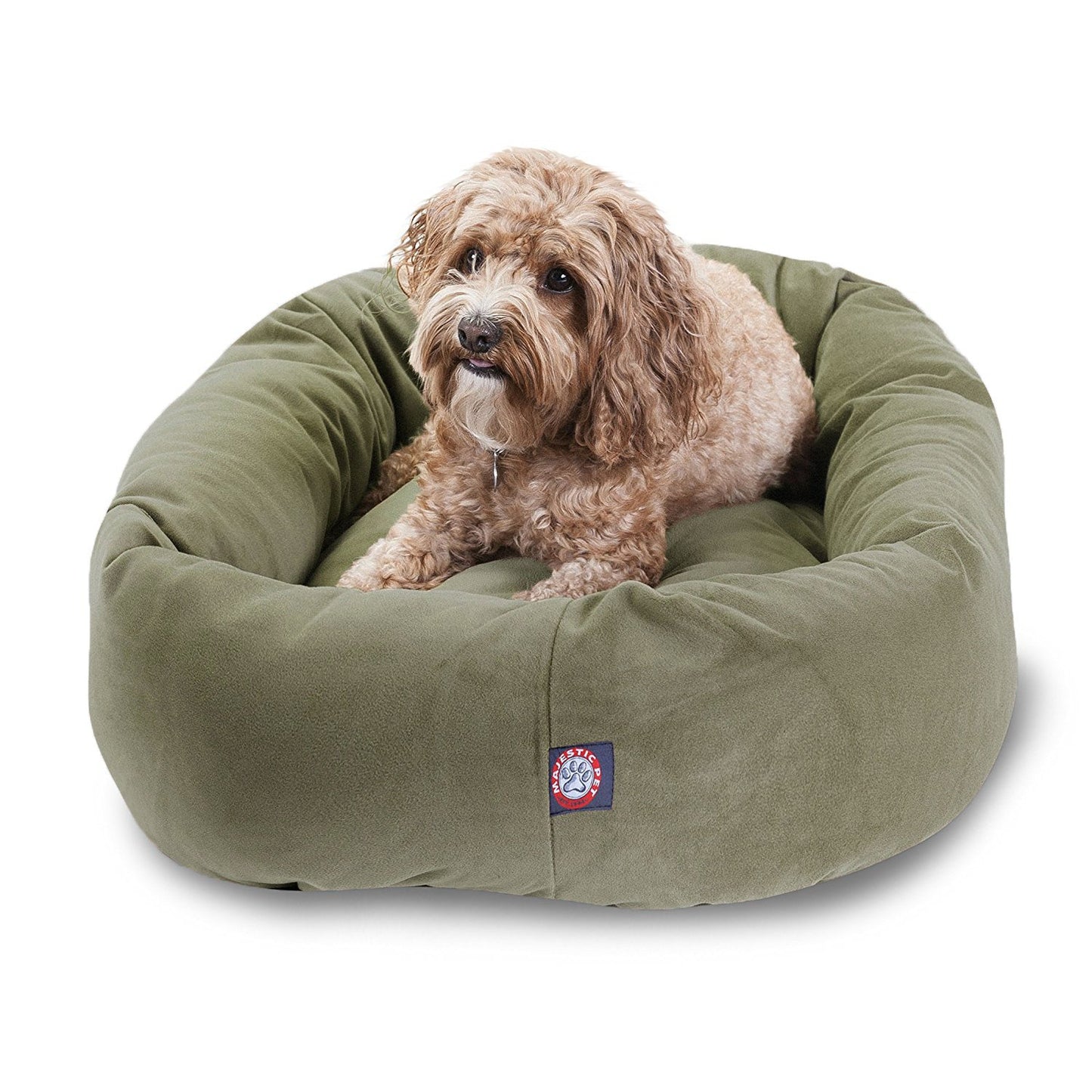 Majestic Pet 32 Inch Suede Calming Dog Bed Washable 32x23x7 (Inch) – Cozy Soft Round Donut Dog Bed with Spine Support for Dogs to Rest Their Head - Pet Bed Medium – Sage