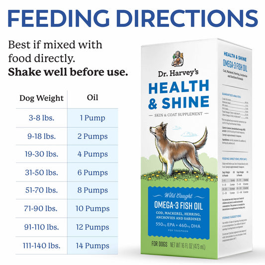 Dr. Harvey’s Health & Shine Omega 3 Fish Oil for Dogs from Wild Caught Cod, Mackerel, Herring, Anchovies and Sardines - Supports Beautiful Fur, Strong Joints and Itchy Allergy Relief (16 fl. oz.)
