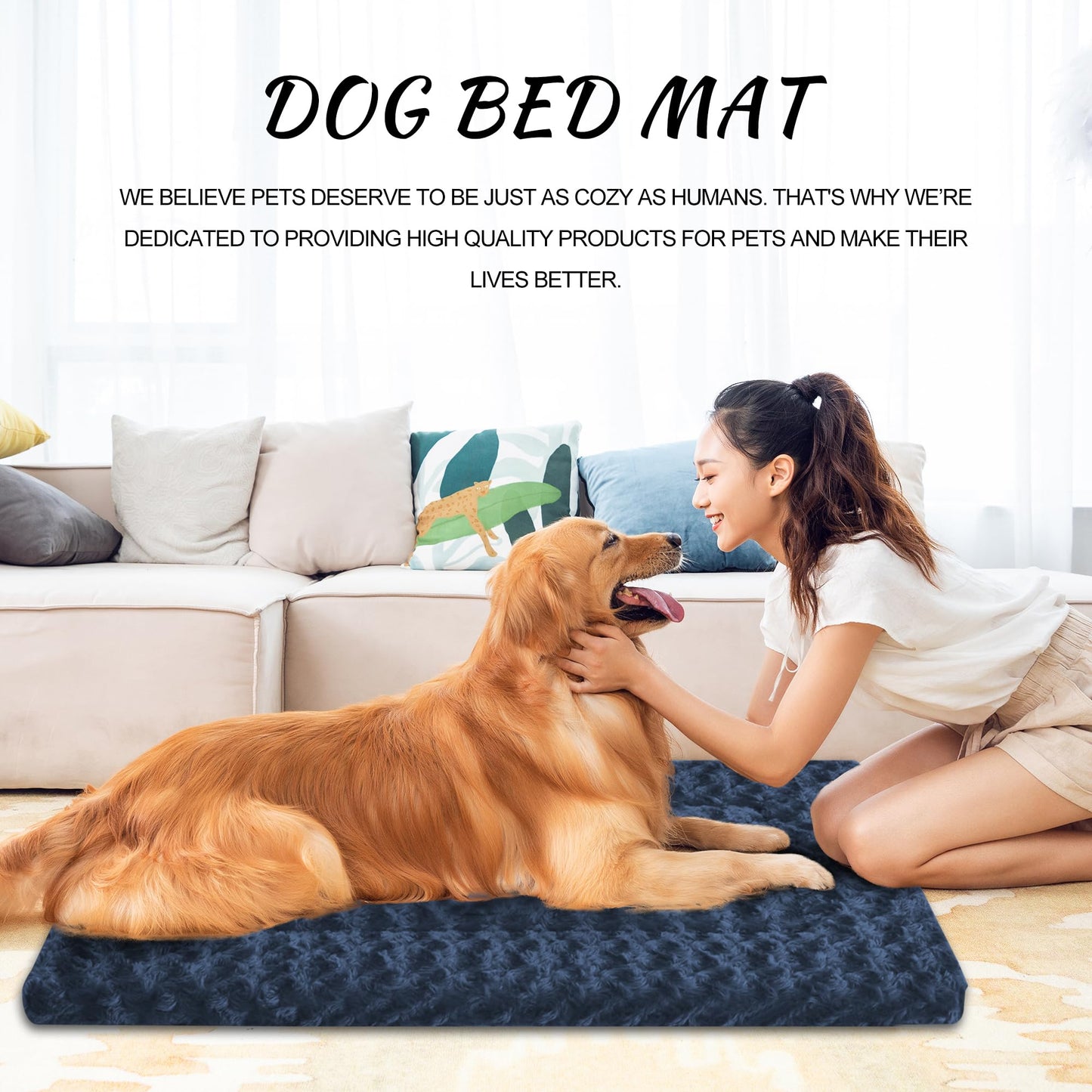 WITTOP Washable Dog Bed Plush Orthopedic Outdoor Crate Mat with Non-Slip Bottom,Luxe Soft Kennel Pad for Pets, Cozy Cage Cushion & Pet Sleeping Mattress Large Sized,Medium,Small Dogs,30 x 20 inch,Blue