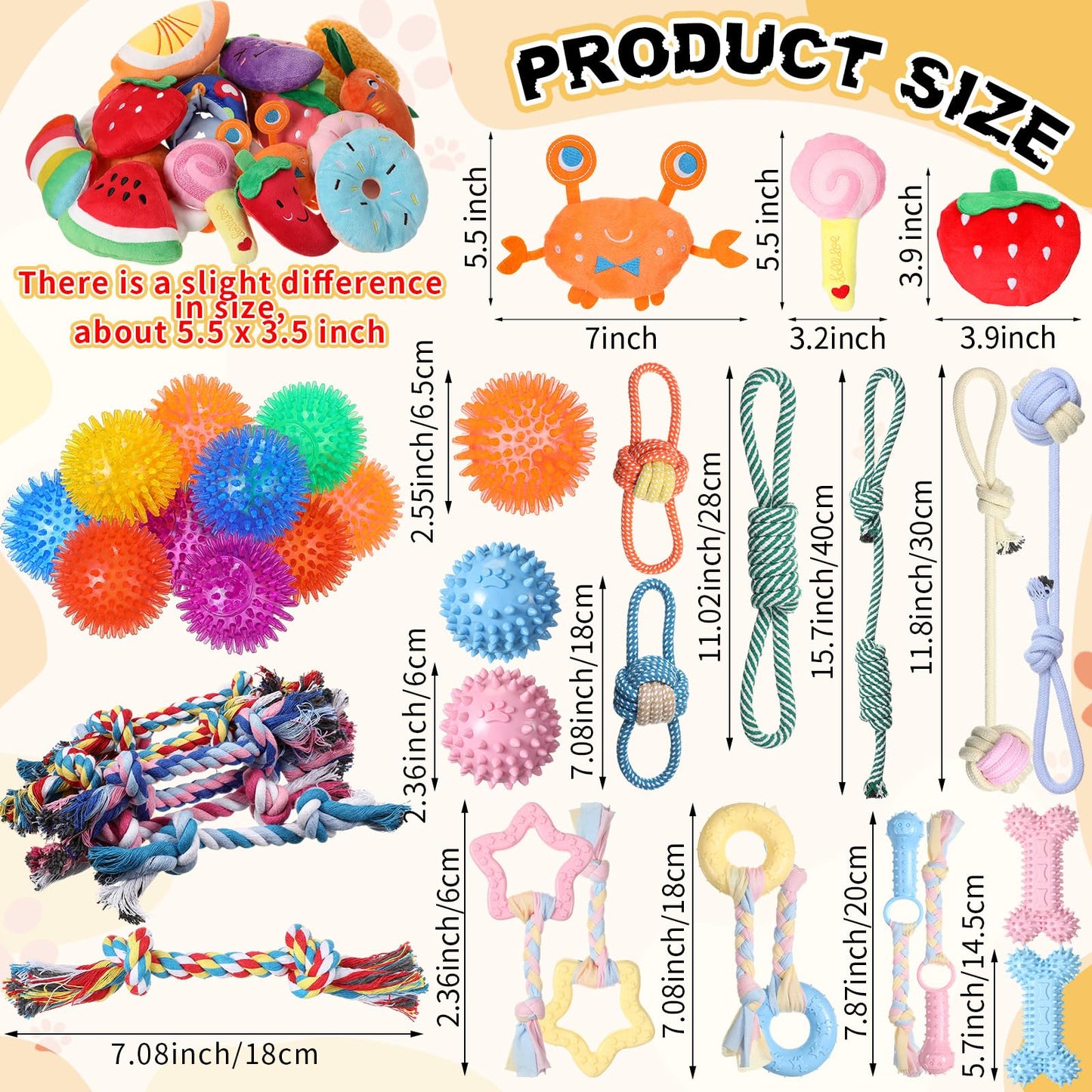 Syhood 60 Pcs Squeaky Dog Toys Bulk Christmas Stuffed Plush Chew Toys Puppy Teething Rope Cute Spiky Chew Ball for Christmas Small Dog Pet Teething Gift(Cute Style)