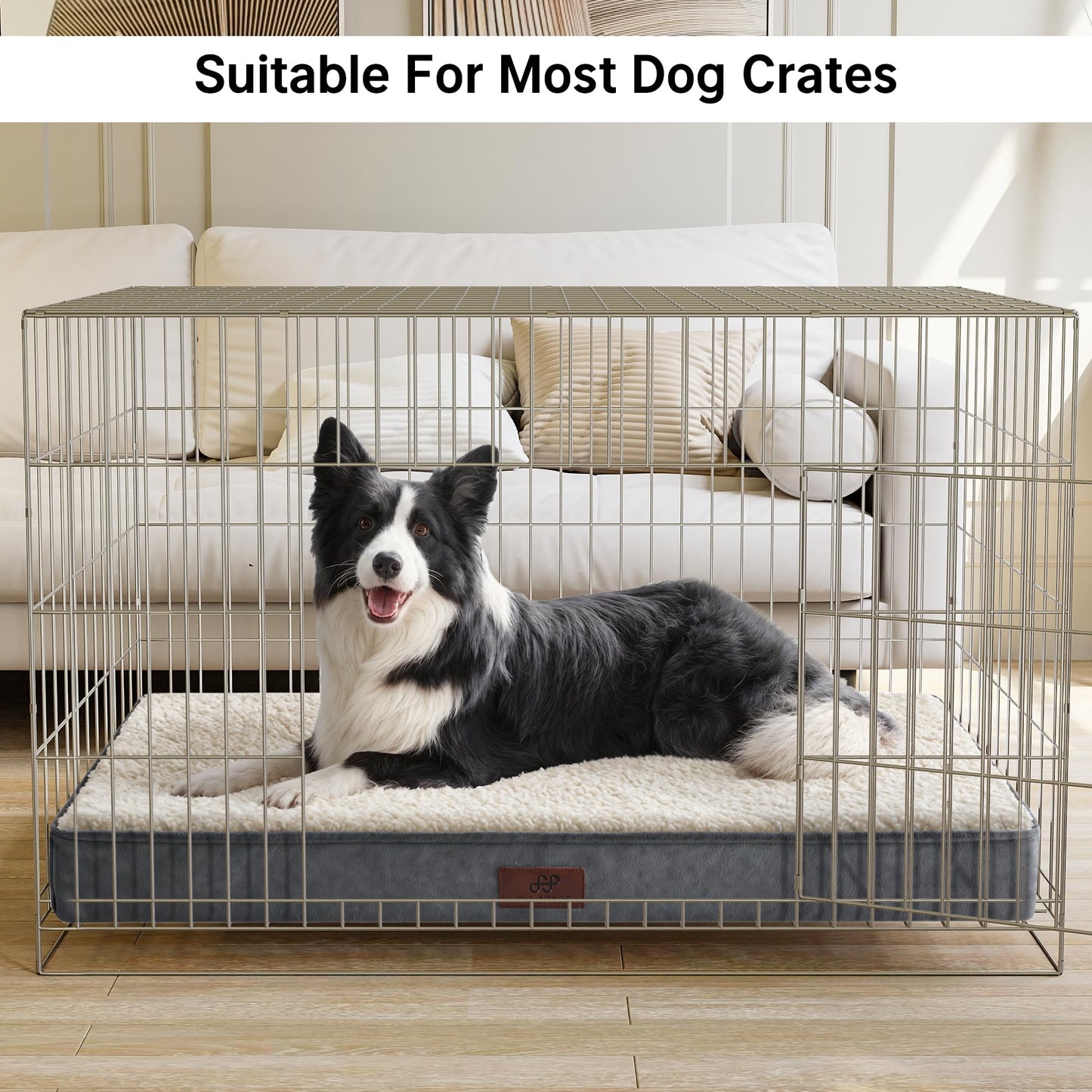 Figopage Dog Beds Large Sized Dog Bed for Crate Large Dogs Bed Orthopedic Washable Pet Beds Waterproof Dogs Crate Pad Mat with Removable Cover Anti-Slip Bottom, 41 x 27 Inch