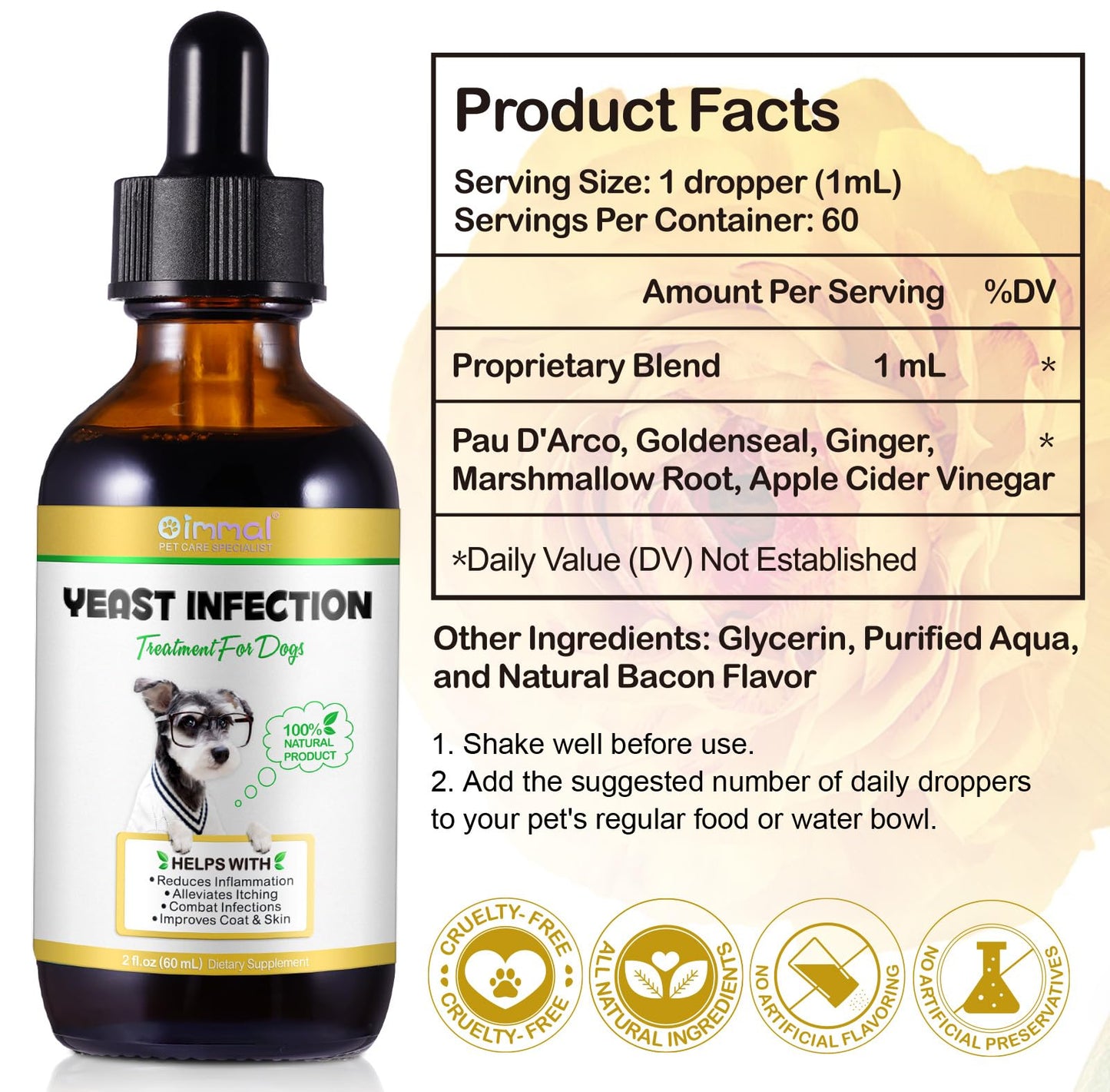 Yeast Infection Treatment for Dogs, Naturally Supports Dog Healthy Itch Relief, Ear Infection Treatment, Dogs Allergy Relief, Inflammation Relief & More (1pcs)