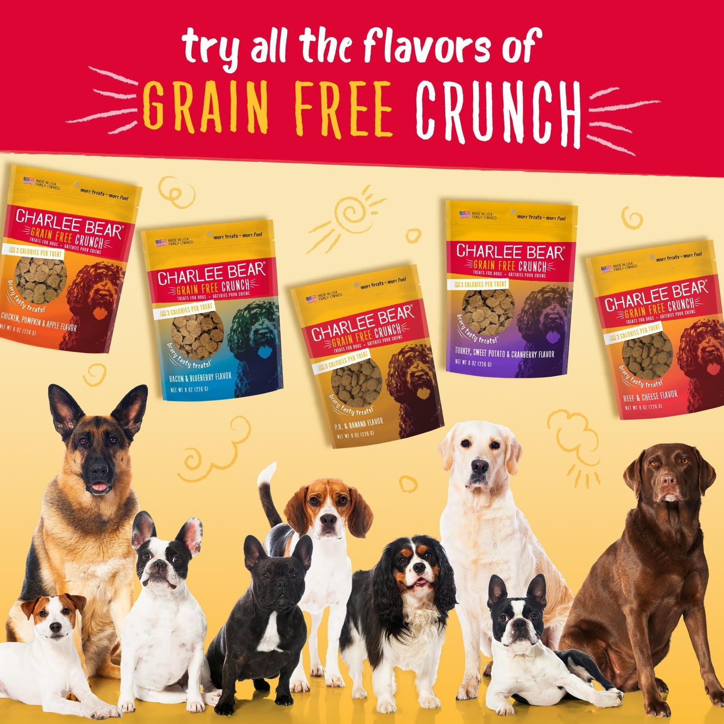 Charlee Bear Grain Free Crunch Turkey, Sweet Potato & Cranberry Dog Treats, 8 oz (2-pack) - Made in the USA, Natural Training Treats for Dogs