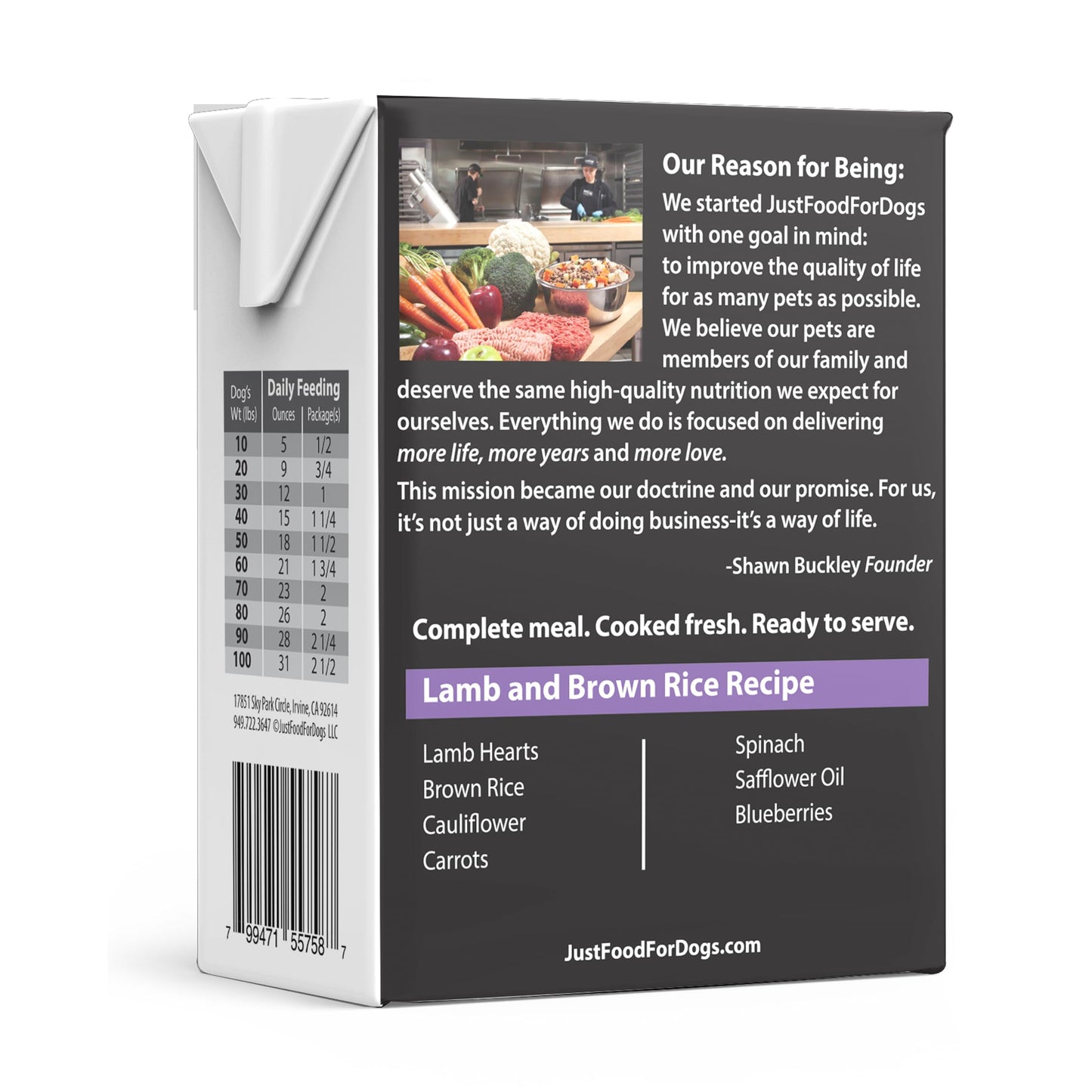 JustFoodForDogs Pantry Fresh Wet Dog Food, Complete Meal or Dog Food Topper, Lamb & Brown Rice Human Grade Dog Food Recipe - 12.5 oz (Pack of 12)