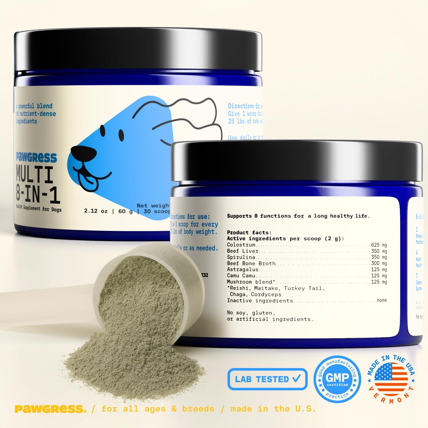 Pawgress 8-in-1 Dog Multivitamin – 100% Natural Supplement Powder with Colostrum for Healthy Skin, Joints & Energy – Crafted by Dog Nutritionist Kayla Kowalski, Made in USA – 30 Scoops