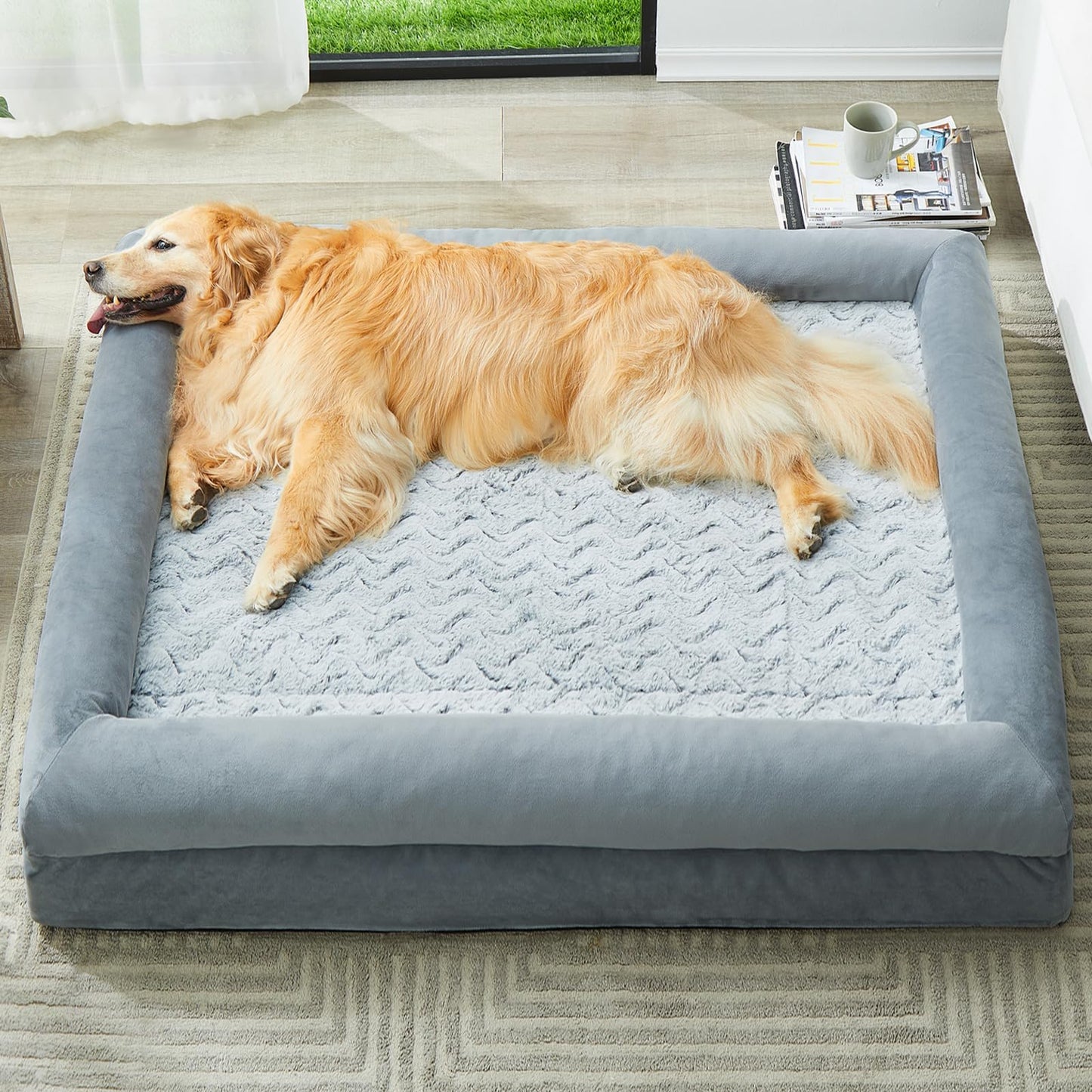 WNPETHOME XL Extra Large Dog Bed, Washable Dog Couch with Removable Waterproof Cover, Orthopedic Large Pet Sofa Bed with Bolster Sides for Sleeping
