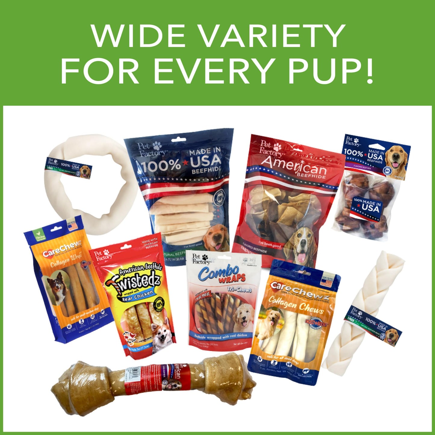 Pet Factory Real Chewz 12" Steer Sticks Dog Chew Treats, 100% All-Natural - 2 Count/1 Pack