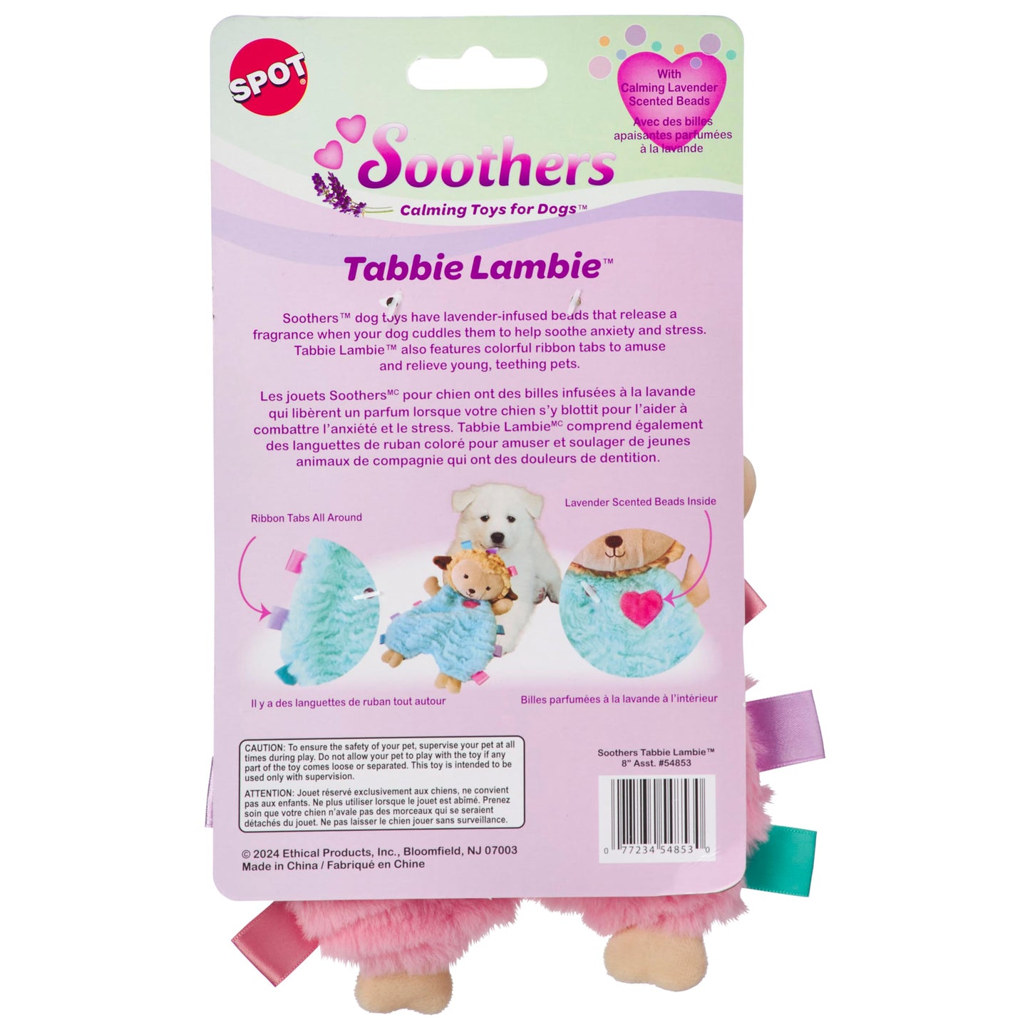 SPOT Soothers- Tabbie Lambie Dog Toy-Separation Anxiety Toys for Dogs, Stuffing Free, Scented with Calming Lavender Fragrance Beads to Safely Calm and Relax Dogs and Puppies, 8in