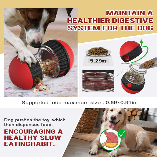 Interactive Puzzle Toy - Adjustable Food Treat Dispensing Toy, Indestructible Food Dispenser, Slow Feeder for Large/Medium/Small Dogs, Puppy Pet Gift (Red)