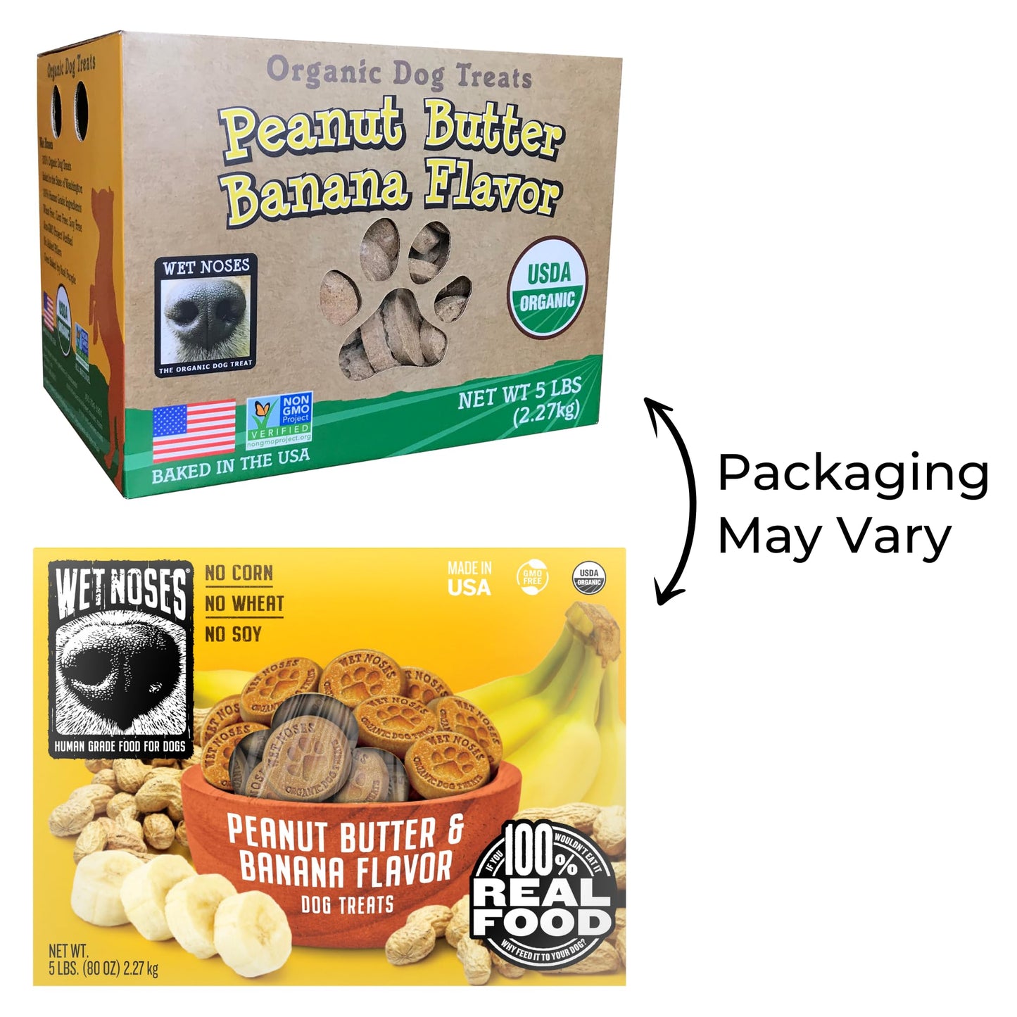 Wet Noses Organic Crunchy Dog Treats – for All Pet Sizes, Breeds – Senior Dog Snack – 100% Human-Grade – Delicious Chews for Dogs – Grain-Free Peanut Butter & Banana, 5 Lb. Package may vary.