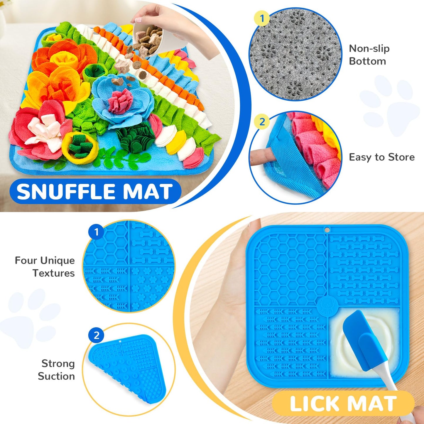 UETZLTB Dog Snuffle Mat and Lick Mat Set, Interactive Dog Enrichment Puzzle Toys for Puppy Small Breed Dogs Cats Rabbits, Cognitive Sniff Foraging Mats for Slow Feeding Treat Game Mental Stimulation