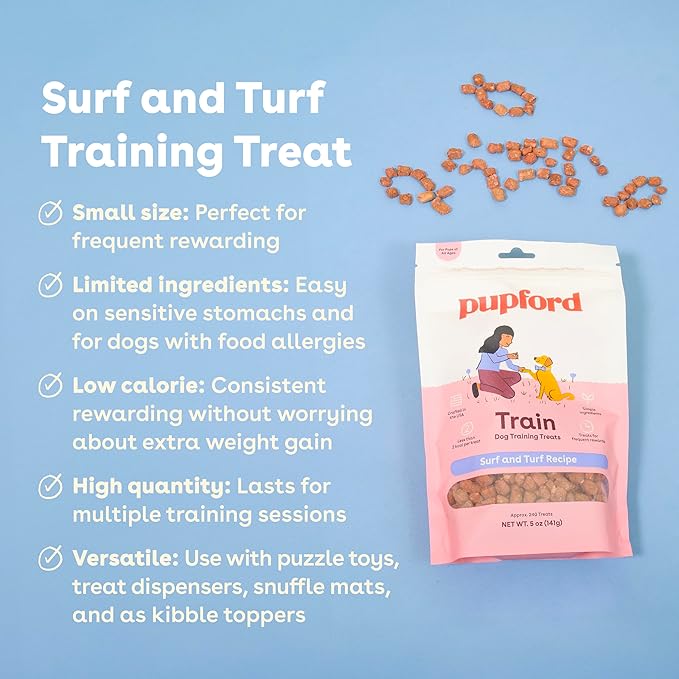 Pupford Freeze Dried Training Treats for Dogs & Puppies, 240+ Six Ingredient Bites (Surf & Turf, 5 oz)