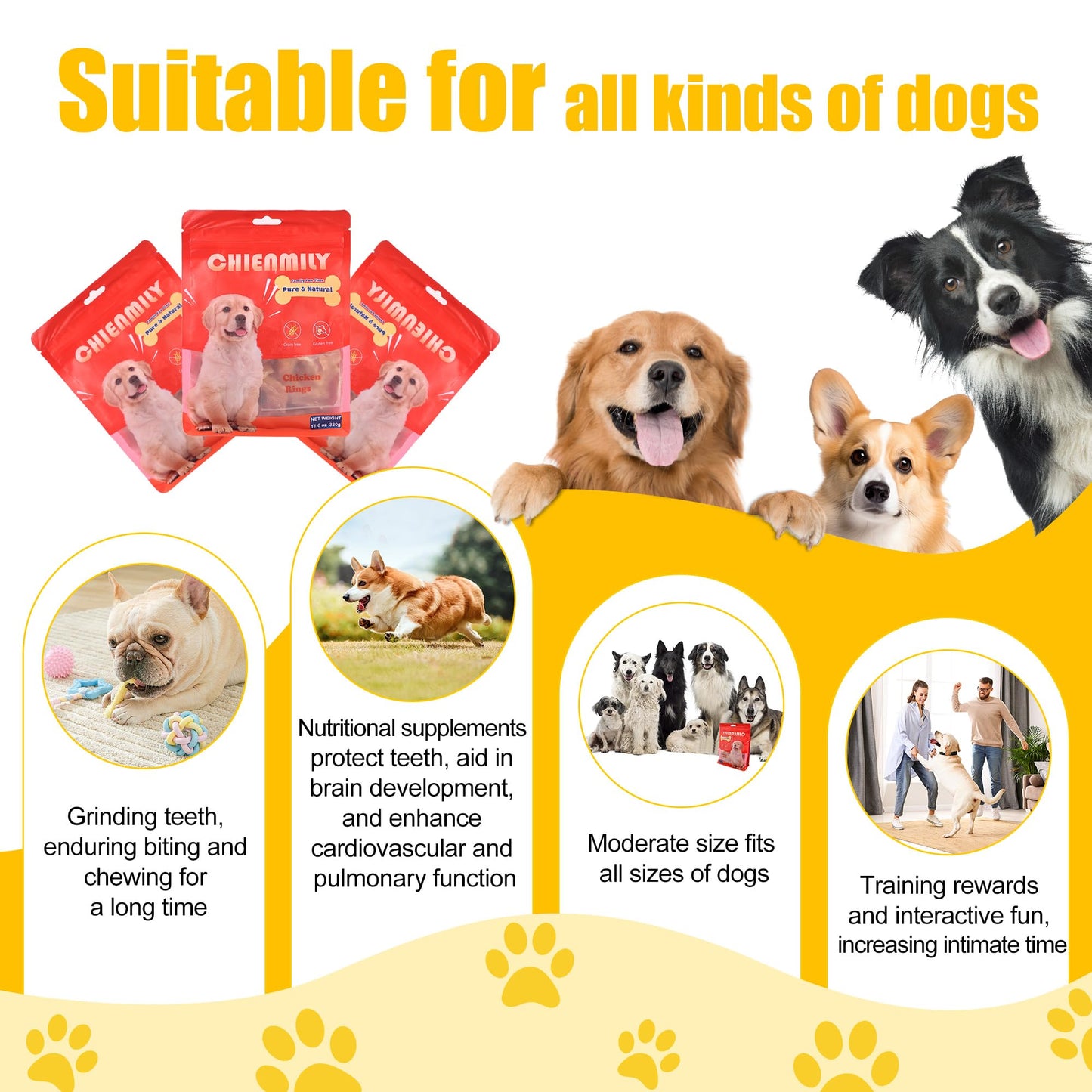 Chienmily Sweet Potato Dog Treats Soft, Natural Human Grade Puppy Chew, Low Fat Grain Free Treats, Gluten Free for Small Medium & Large Dogs, 11.6oz