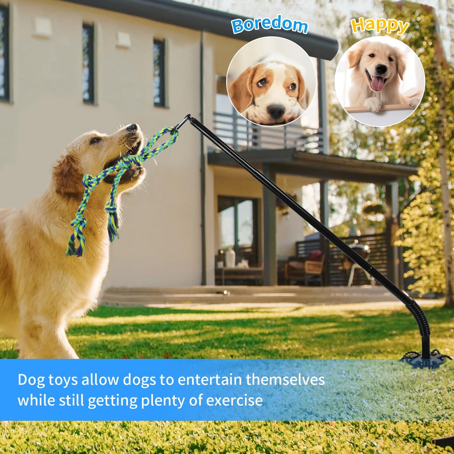 Outdoor Tug of War Dog Toy, Interactive Dog Toys with Chew Rope Toy Outside Play Equipment for Medium and Large Dogs in Yard, Park and Playground Self Play