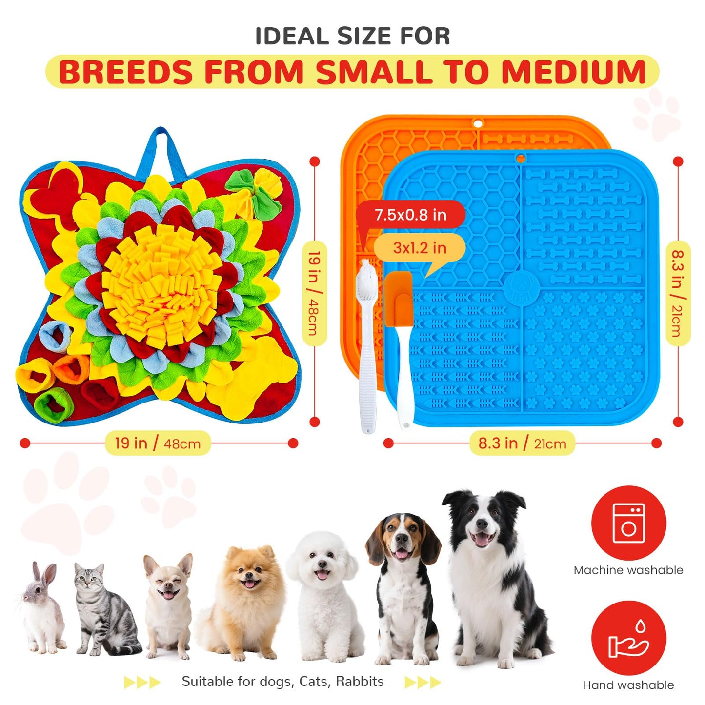 UETZLTB Dog Snuffle Mat and Lick Mats Set, Interactive Dog Enrichment Puzzle Toys for Puppy Small Medium Breed Dogs Cats, Cognitive Sniff Foraging Mats for Slow Feeding Treat Game Mental Stimulation