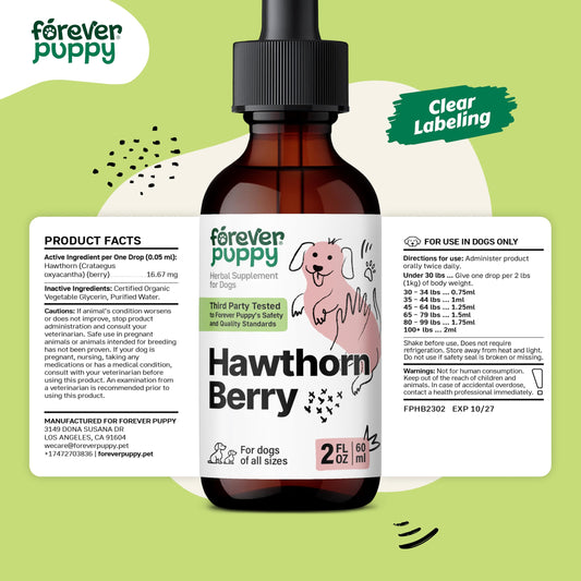 Forever Puppy Hawthorn Berry Drops for Dogs - Antioxidant Support Tincture for Dogs w/Hawthorn Berry - Liquid Heart Health Supplement for Happy Pets - No Preservatives & Artificial Colors - 2 oz