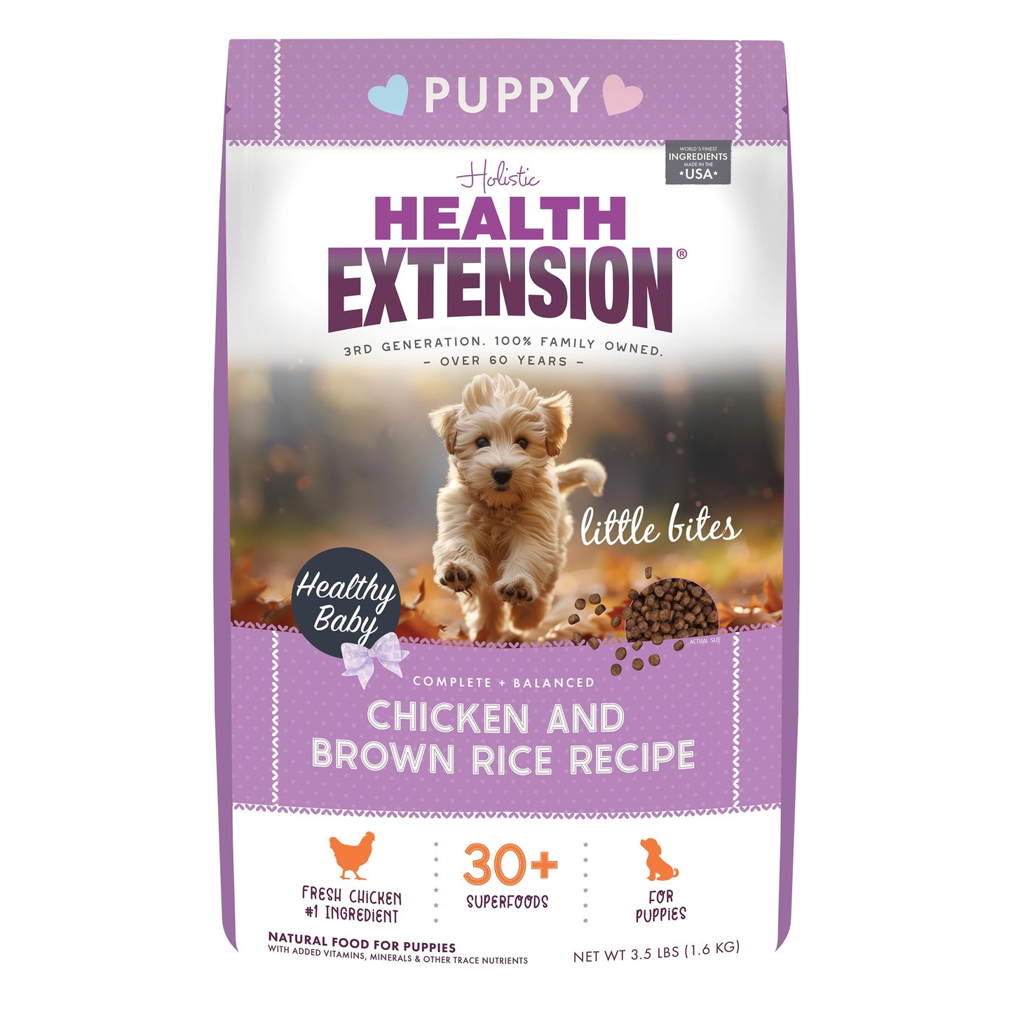Health Extension Little Bites Chicken & Brown Rice Puppy Food – 3.5 lb Bag – Fresh Chicken First Ingredient with 30+ Superfoods – Natural, Complete & Balanced Nutrition for Small Breed Puppies