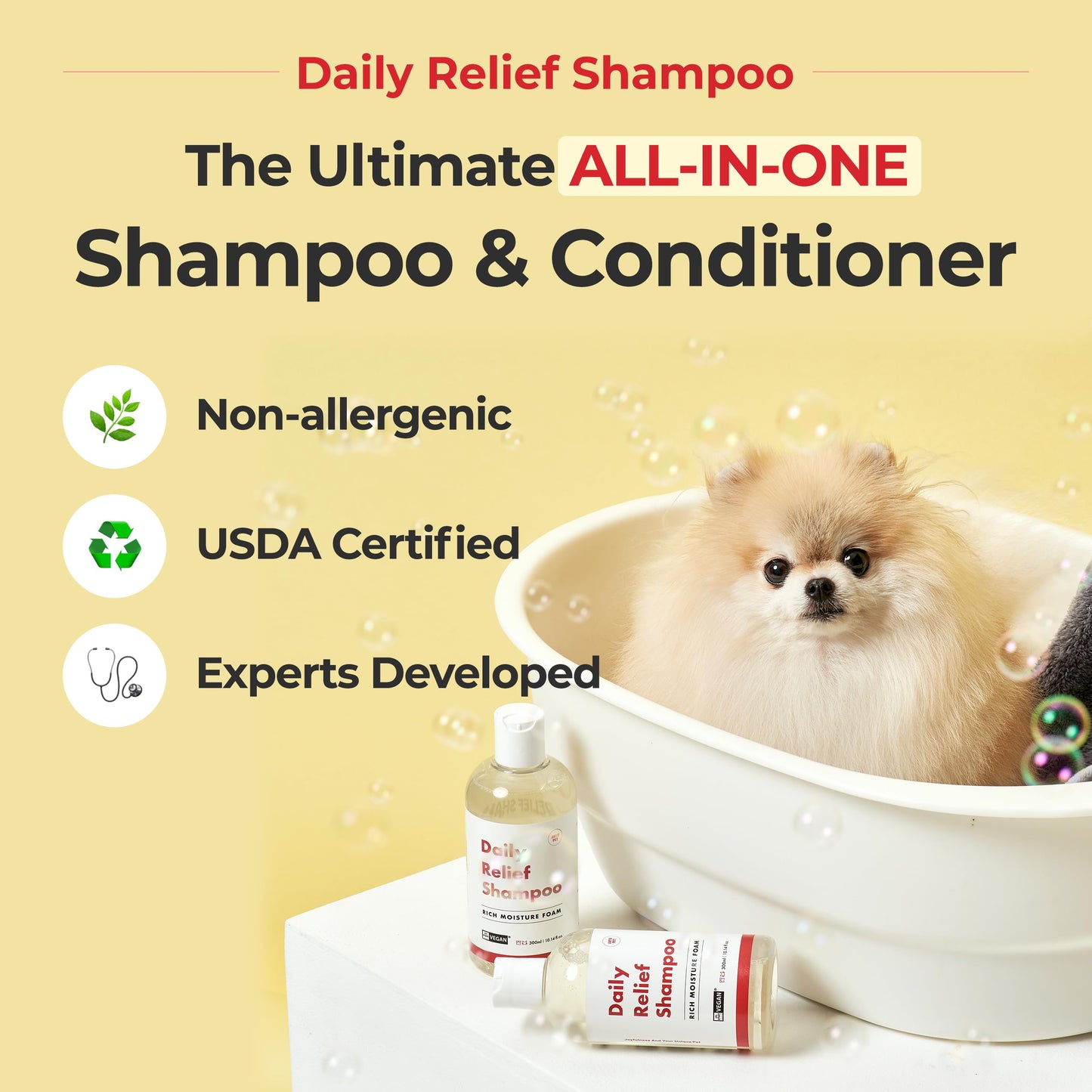 JAYU PET Daily Relief Shampoo - Vet Approved for Itchy Sensitive Skin, Natural Ingredients for Allergies. Moisturizing, Deodorizes Smelly Dogs, Best Odor Eliminating Dog Shampoo (10.1oz)