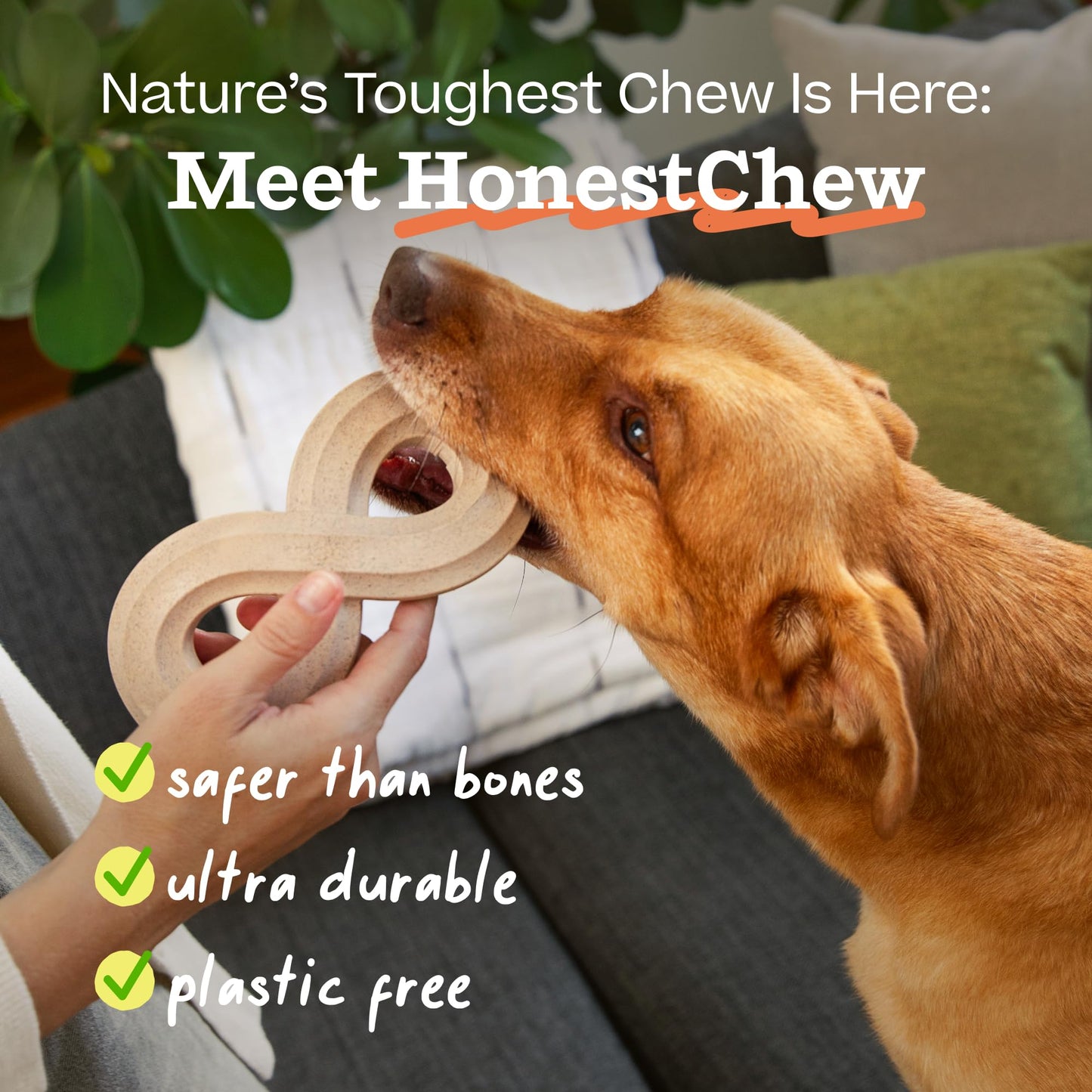 WOOF HonestChew Dog Toy Infinity - Durable Dog Chews - Made with Natural, Plant-Based Ingredients - Splinter-Resistant - Safer Than Dog Bones - Small