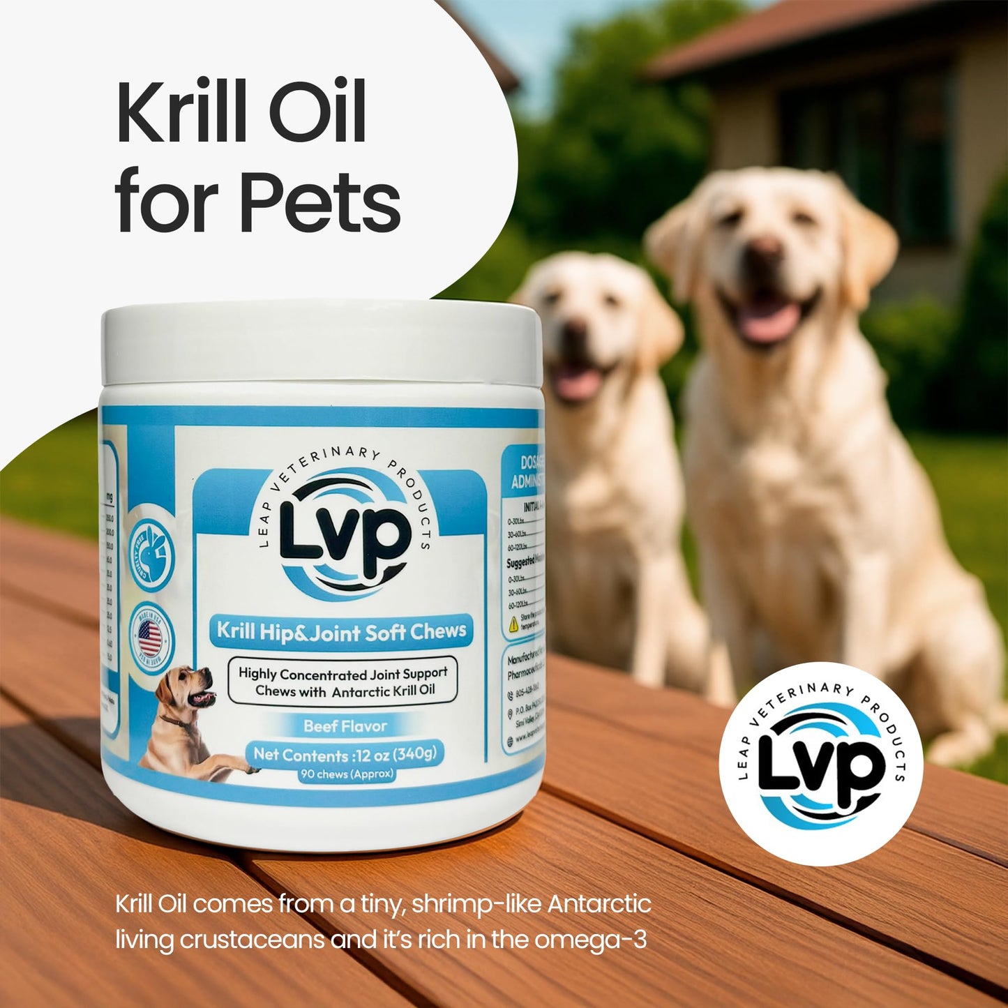 Dogs Suplements Hip & Joint - Krill Oil and Glucosamine Soft Chews, Joint Supplement for Dogs with Krill Oil,Glucosamine, Chondroitin, MSM, Turmeric, Anti Inflammatory, Mobility (Beef 90ct)