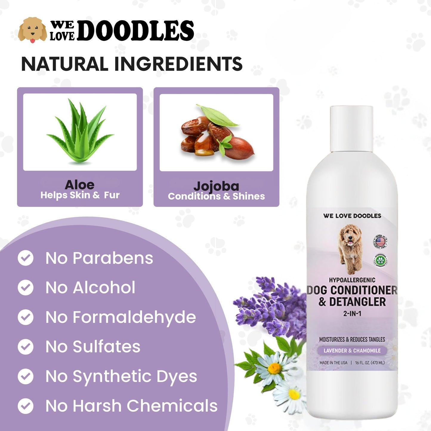 We Love Doodles Dog Conditioner & Detangler, 2-in-1 Conditioner for Allergies & Itching, Dog Lotion for Dry Itchy Skin, for Poodles, Doodles, & Goldendoodles, 16oz