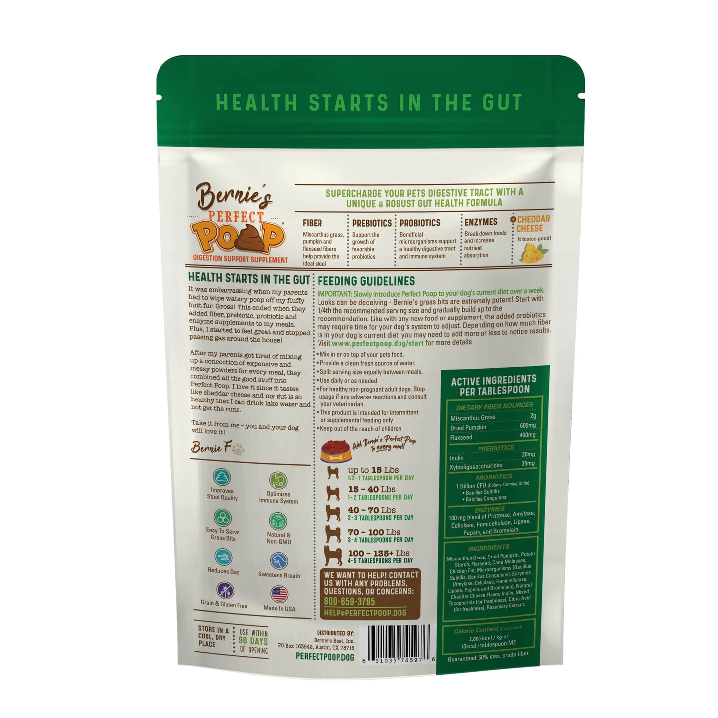 Perfect Poop Digestion & General Health Supplement for Dogs: Fiber, Prebiotics, Probiotics & Enzymes Relieve Digestive Conditions, Optimize Stool, and Improve Health (Cheddar Cheese, 4.2 oz)