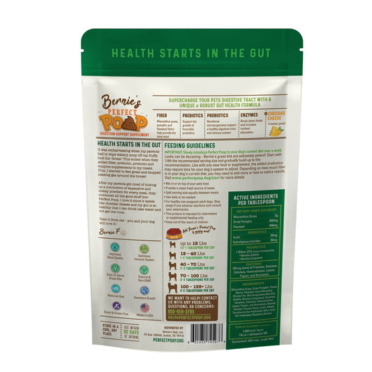 Perfect Poop Digestion & General Health Supplement for Dogs: Fiber, Prebiotics, Probiotics & Enzymes Relieve Digestive Conditions, Optimize Stool, and Improve Health (Cheddar Cheese, 4.2 oz)