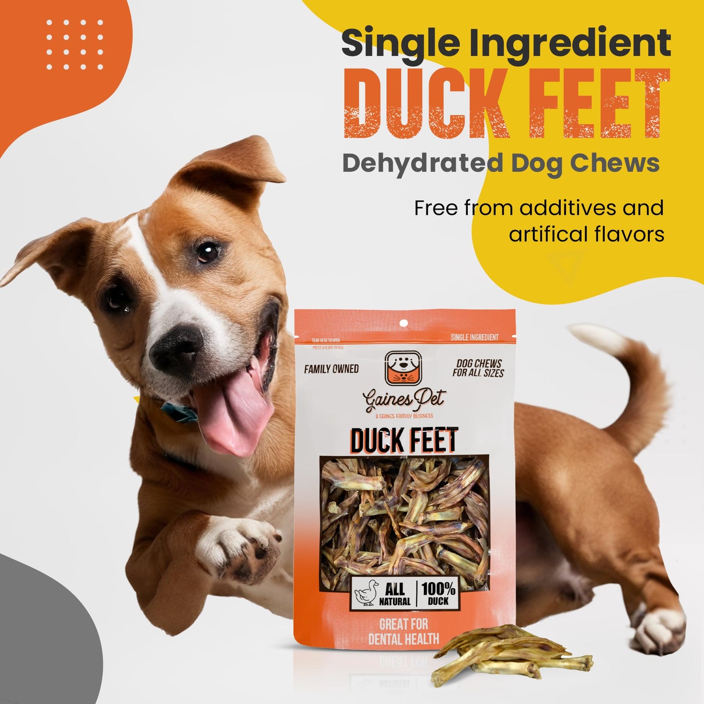 Gaines Pet Duck Feet for Dogs - 20 Count, Whole Dehydrated Duck Feet Dog Treats, USA Made, Natural Dental Chews with Collagen, Glucosamine & Chondroitin for Hip & Joint Health