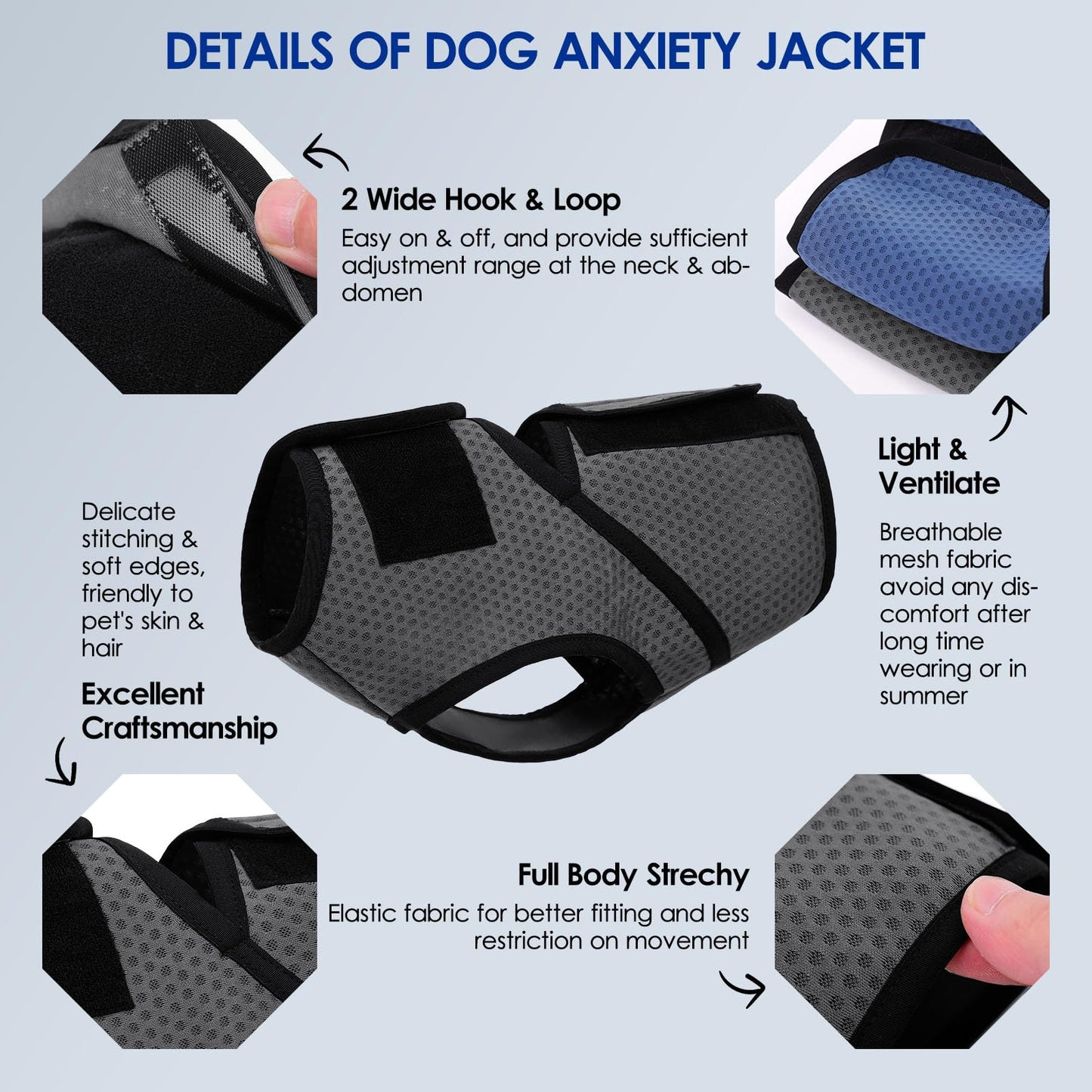 KOESON Dog Anxiety Calming Vest, Breathable Dog Thunder Jacket, Adjustable Pet Stress and Anxiety Relief Shirt for Thunderstorm, Fireworks, Grooming, Vet Visit, Travel, Separation, XS-3XL