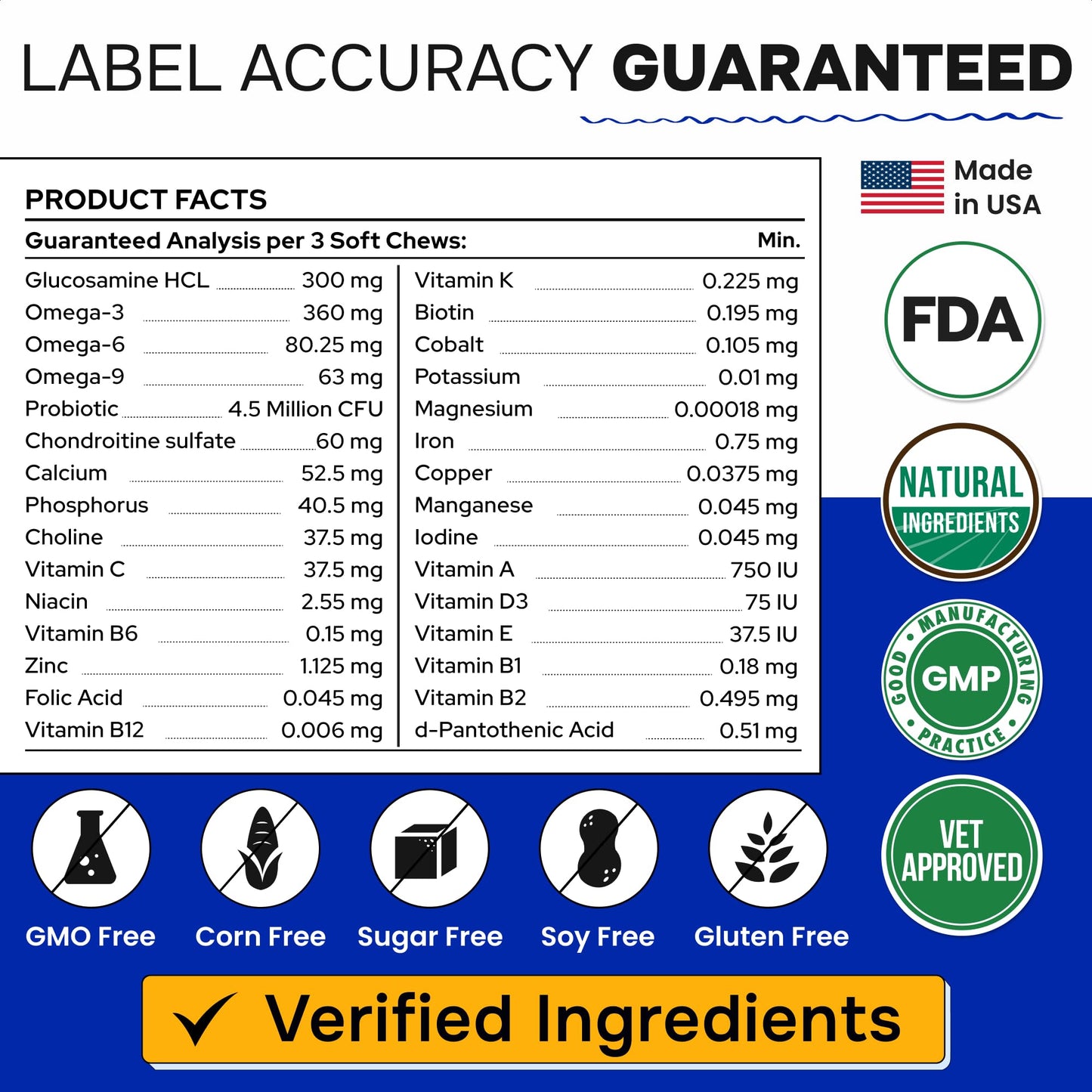 Dog Vitamins + Glucosamine - Chewable Multivitamins + Probiotics, Omega - Hip & Joint Support, Skin & Coat, Gut Health - Adult & Senior - Large & Small Breed - 120 Chews