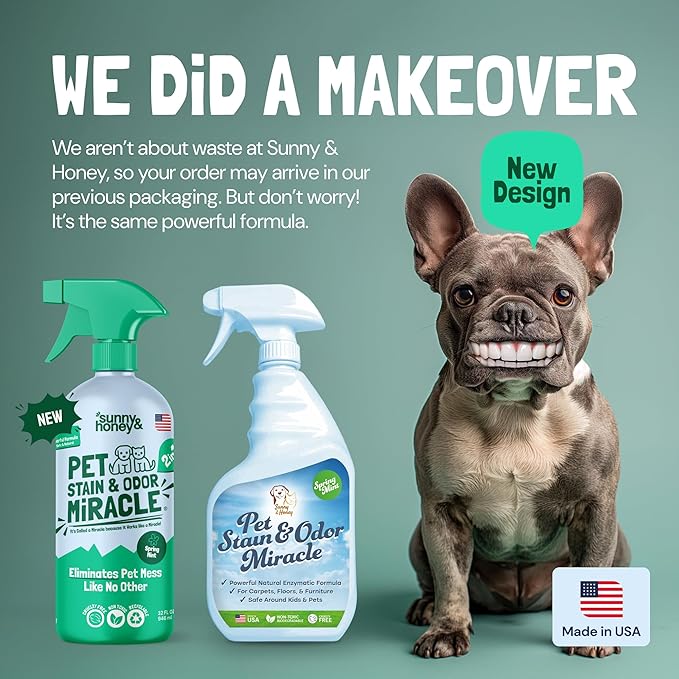 Sunny & Honey Carpet Cleaner - 32 Fl Oz, Spring Mint Scent - Enzyme Cleaner Spray for Pet Stains & Odors - Pet Stain Remover for Carpet, Upholstery & Mattresses