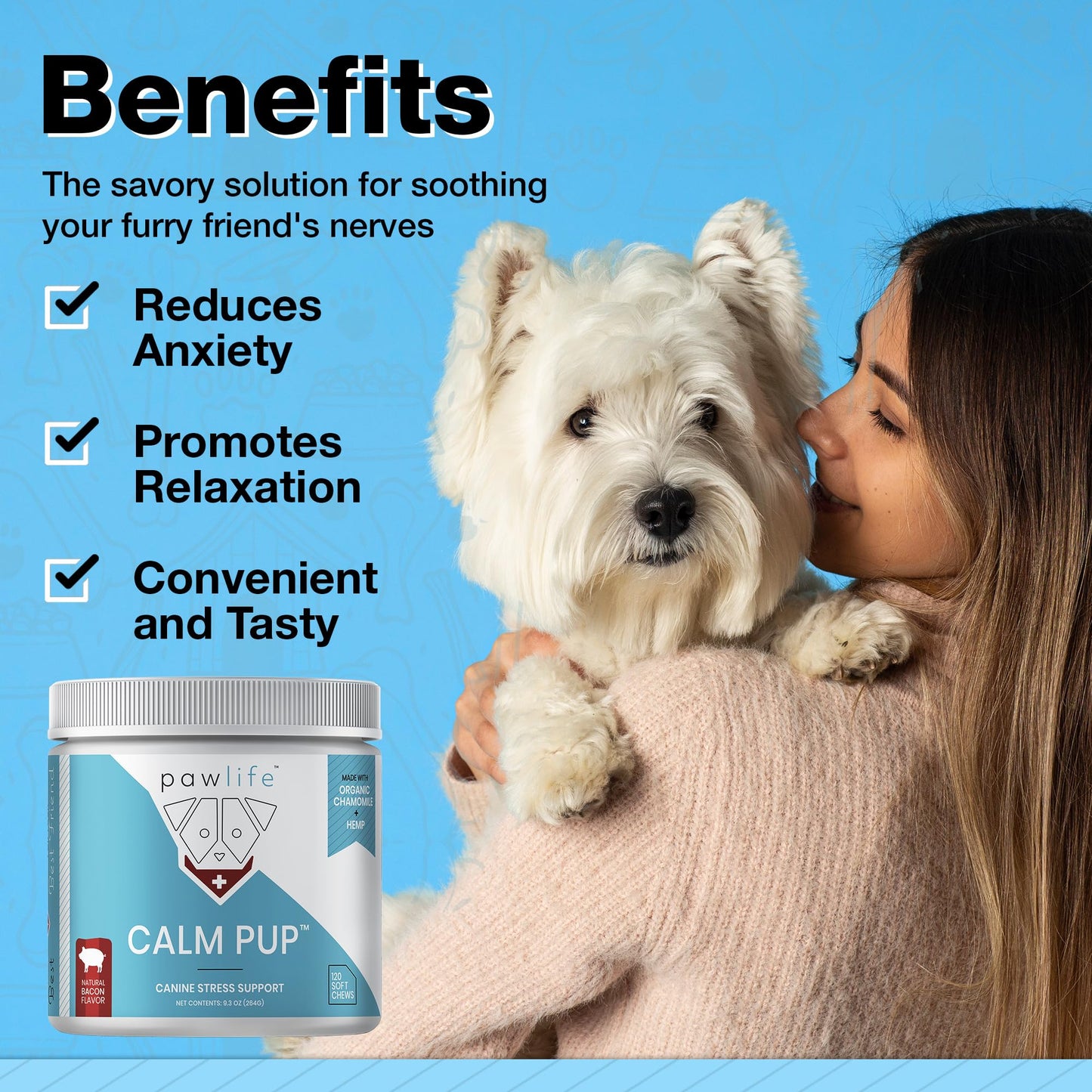 pawlife Hemp Dog Calming Chews - Anxiety Relief Treats, 120 Calming Treats for Dogs, Calm Pup Dog Anxiety Relief & Joint Support, Oil Infused Calming Chews for Dogs Anxiety (Bacon Flavor)